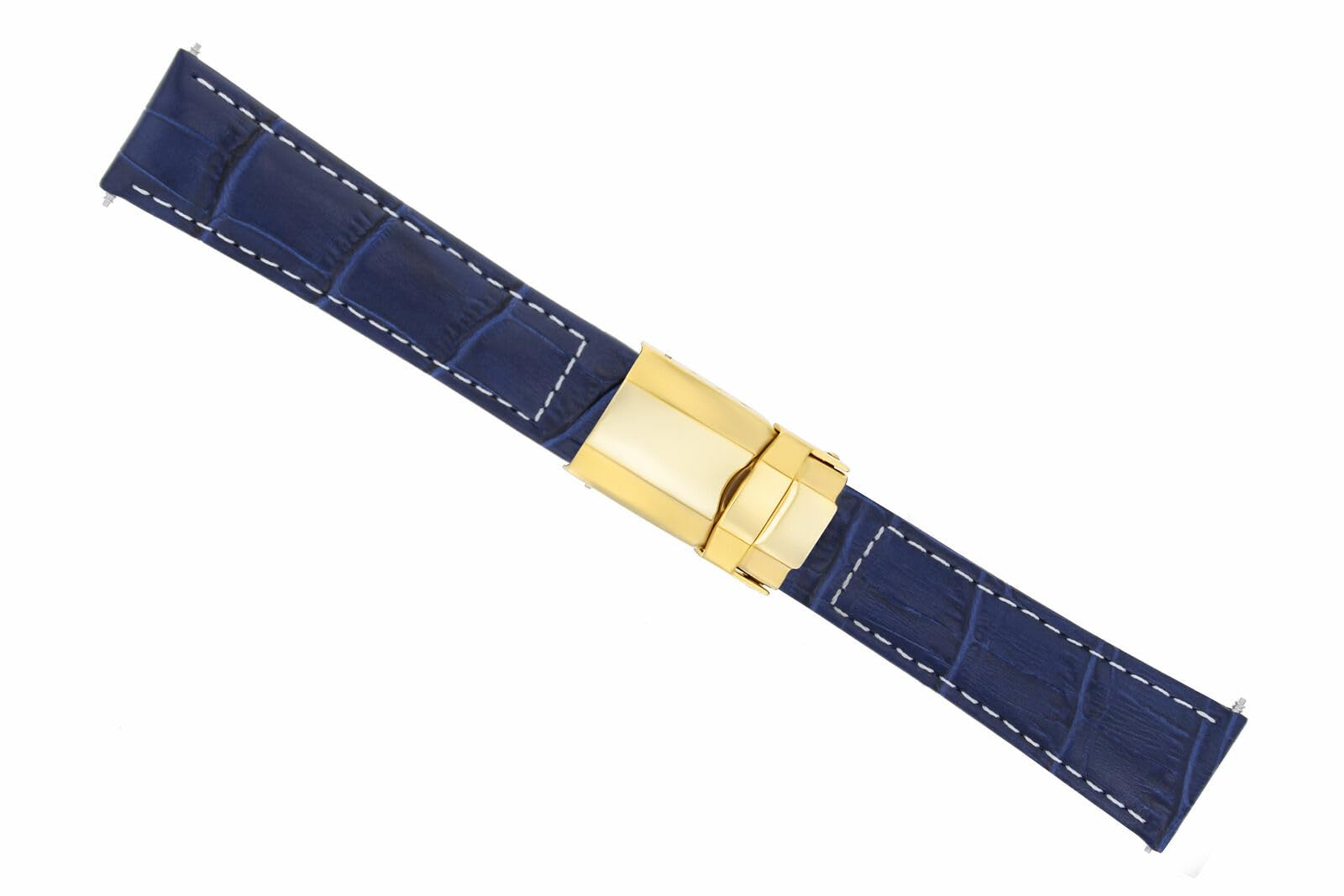 Ewatchparts Genuine Leather Watch Band Strap for Rolex Daytona 16518 & 16520 - Gold Clasp Blue Leather with White Stitching | Replacement Watchband for Business, Casual & Formal Occasions