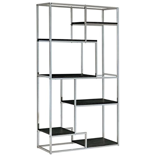 Pemberly Row 6 Shelf Bookcase in Chrome - Modern Chrome Book Shelf for Living Room, Office & Bedroom Storage Organizer