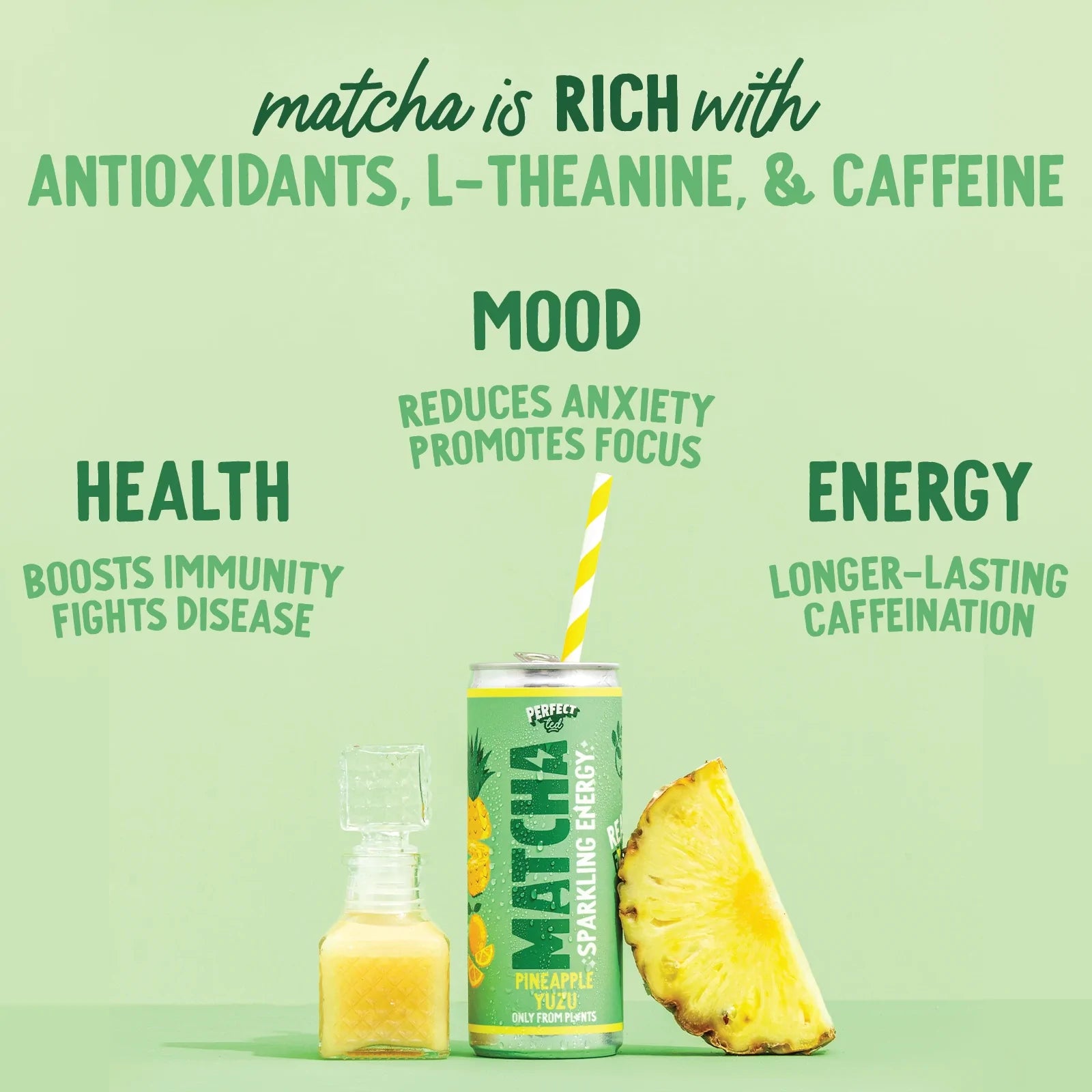 Organic Matcha Energy Drink with Pineapple Yuzu Flavor - 250ml Can | Natural Caffeine Boost for Workouts, Study & Focus | Vegan & Gluten-Free Energy Supplement