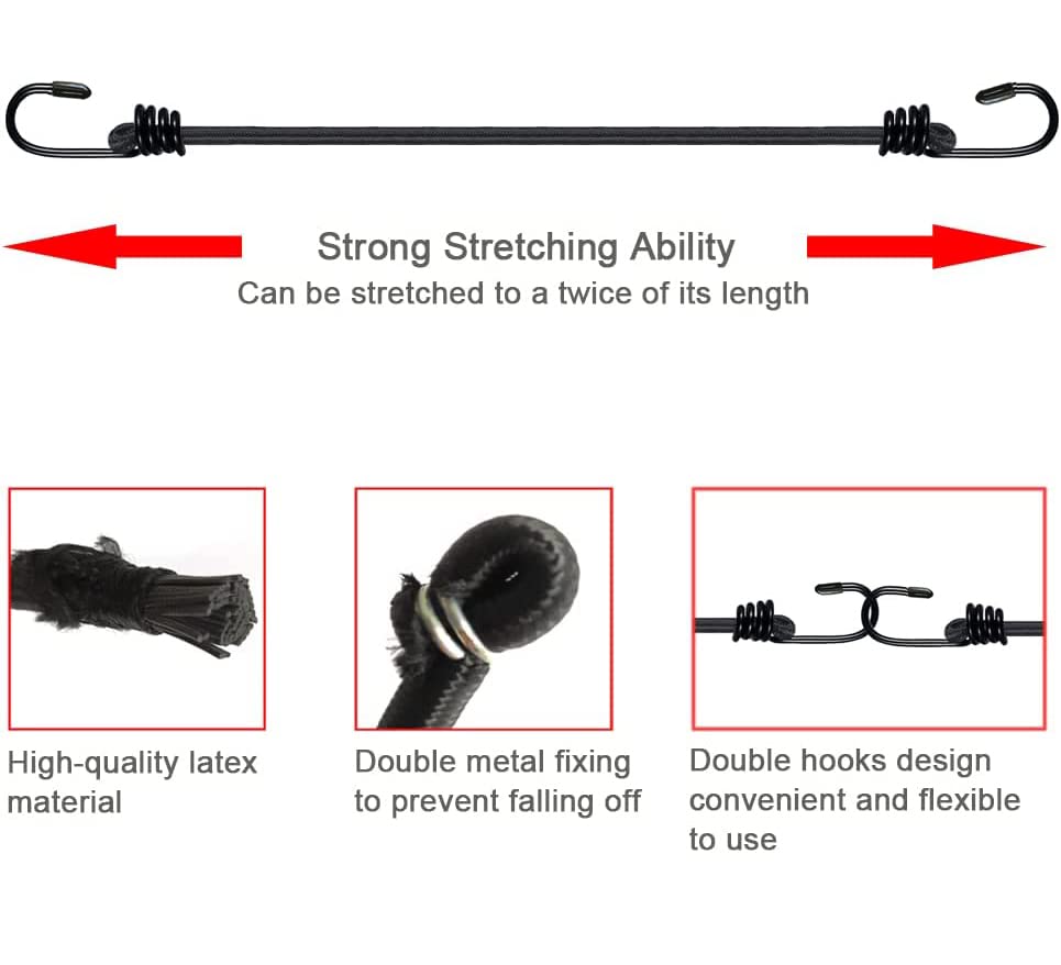 iCOMO 8 Pack Heavy Duty Bungee Cords with Metal Hooks - 32 Inch Elastic Tie Down Straps for Outdoor, Camping, Truck, RV, and Storage Use - Black (Durable & Secure Fastening Solution)