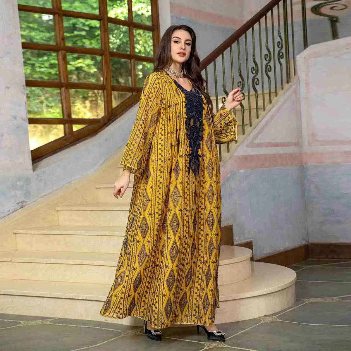 Elegant Arab Doris Embroidered Sequins Women's Caftan Kaftan Dress - Perfect for Weddings, Parties & Special Occasions