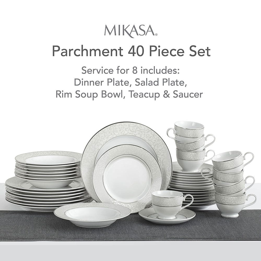 40-Piece Parchment Dinnerware Set - Service for 8 - Elegant Tableware for Dinner Parties, Holidays & Everyday Use