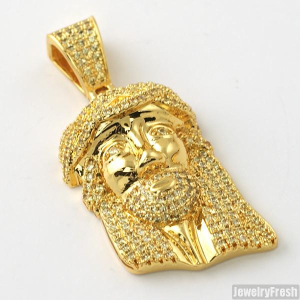 Canary Yellow Iced Out Solid Back Micro Jesus Piece Pendant - 14K Gold Plated Hip Hop Jewelry for Men & Women - Perfect for Rappers, Bling Lovers & Fashion Enthusiasts