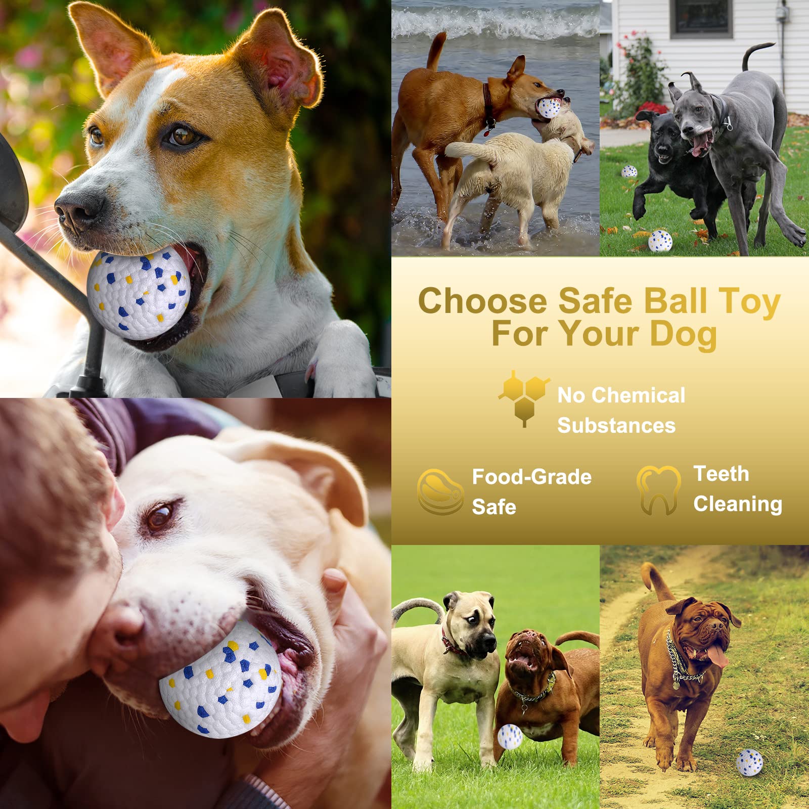 Durable Interactive Dog Ball Toy for Medium & Large Dogs – Aggressive Chewer Proof, Training & Exercise Chew Toy – Blue & Yellow Molar Balls (3-Pack) – Perfect for Fetch, Training & Dental Health
