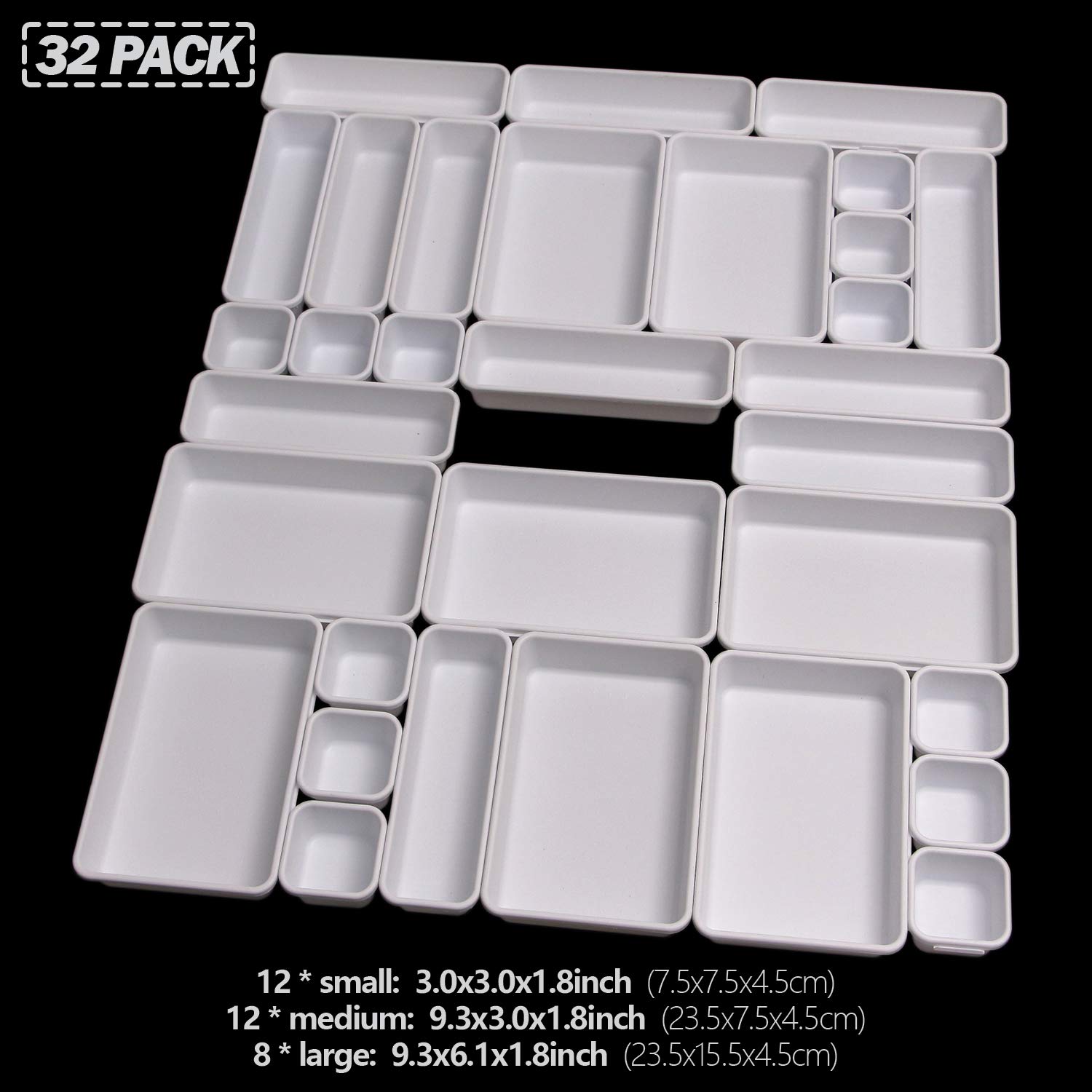 32-Piece Drawer Organizer Set - Plastic Tray Dividers for Kitchen, Office & Bathroom Storage