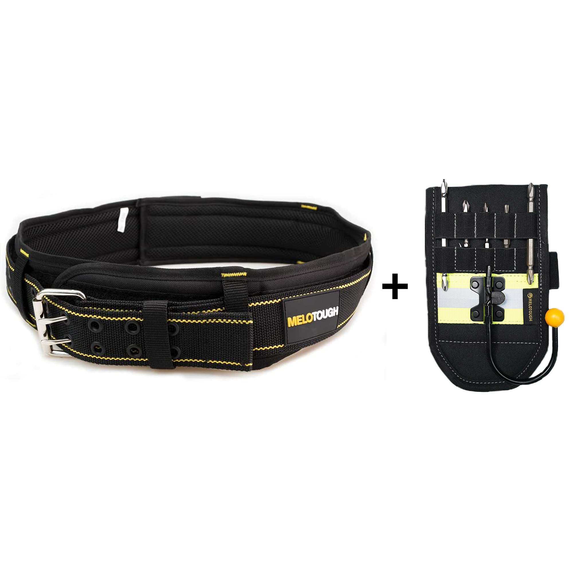 Heavy Duty Padded Tool Belt with Cordless Drill Holder & Drill Bit Tote - Durable Work Belt for Electricians, Carpenters and Construction Workers - Perfect for Job Sites, Home Renovations and DIY Projects