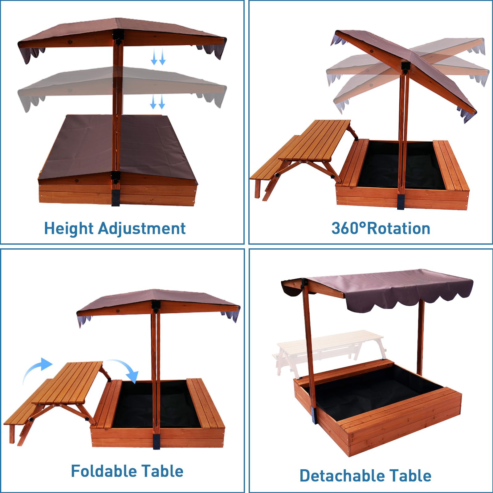 Foldable Kids Sandbox with Lid Cover & Picnic Table - Outdoor Sand Play Toy for Toddlers, Perfect for Backyard, Garden, and Beach Playtime