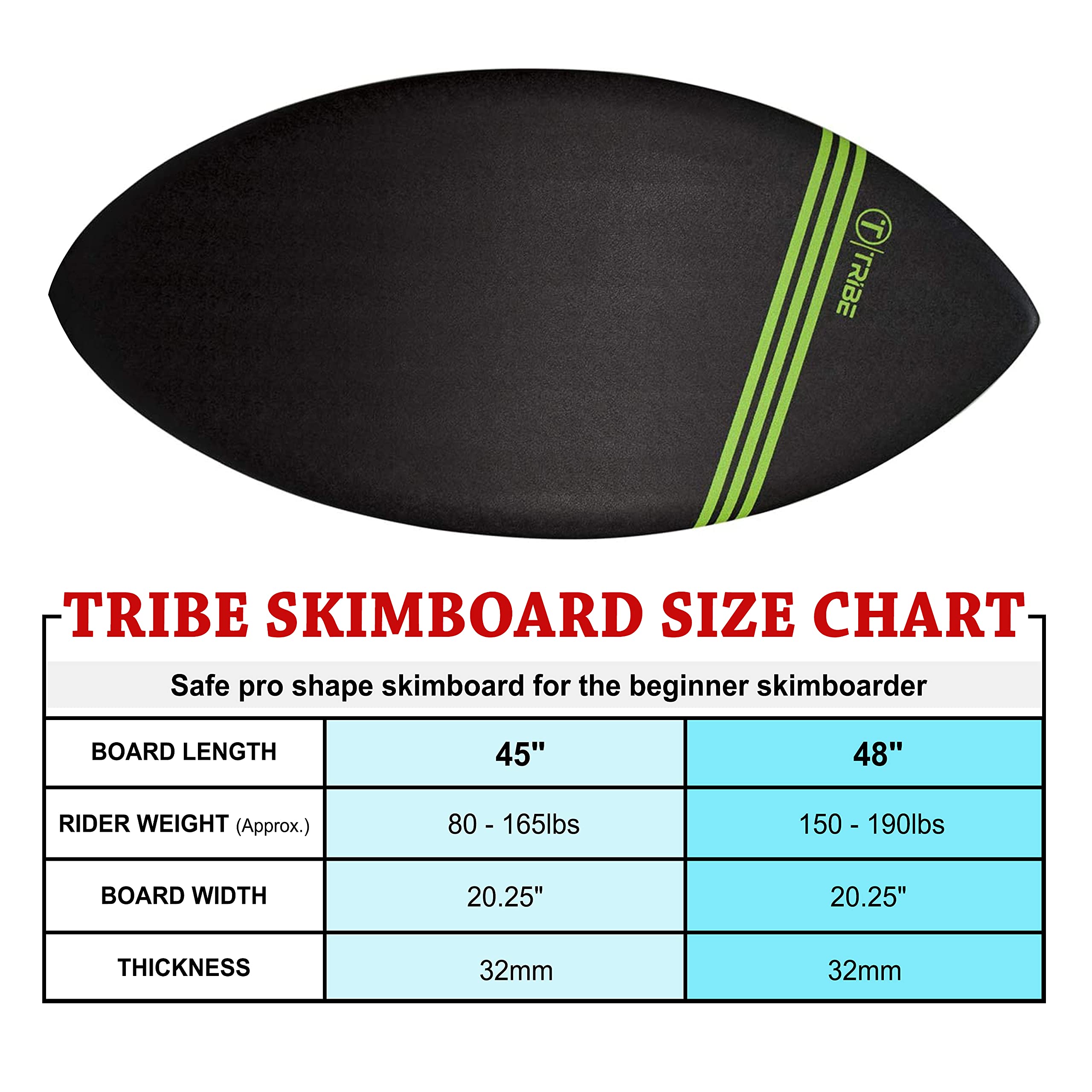 Tribe Boards Soft Foam Skimboard for Kids & Adults - Lightweight Beginner to Intermediate Training Board | Perfect for Beach, Pool & Wave Riding Practice