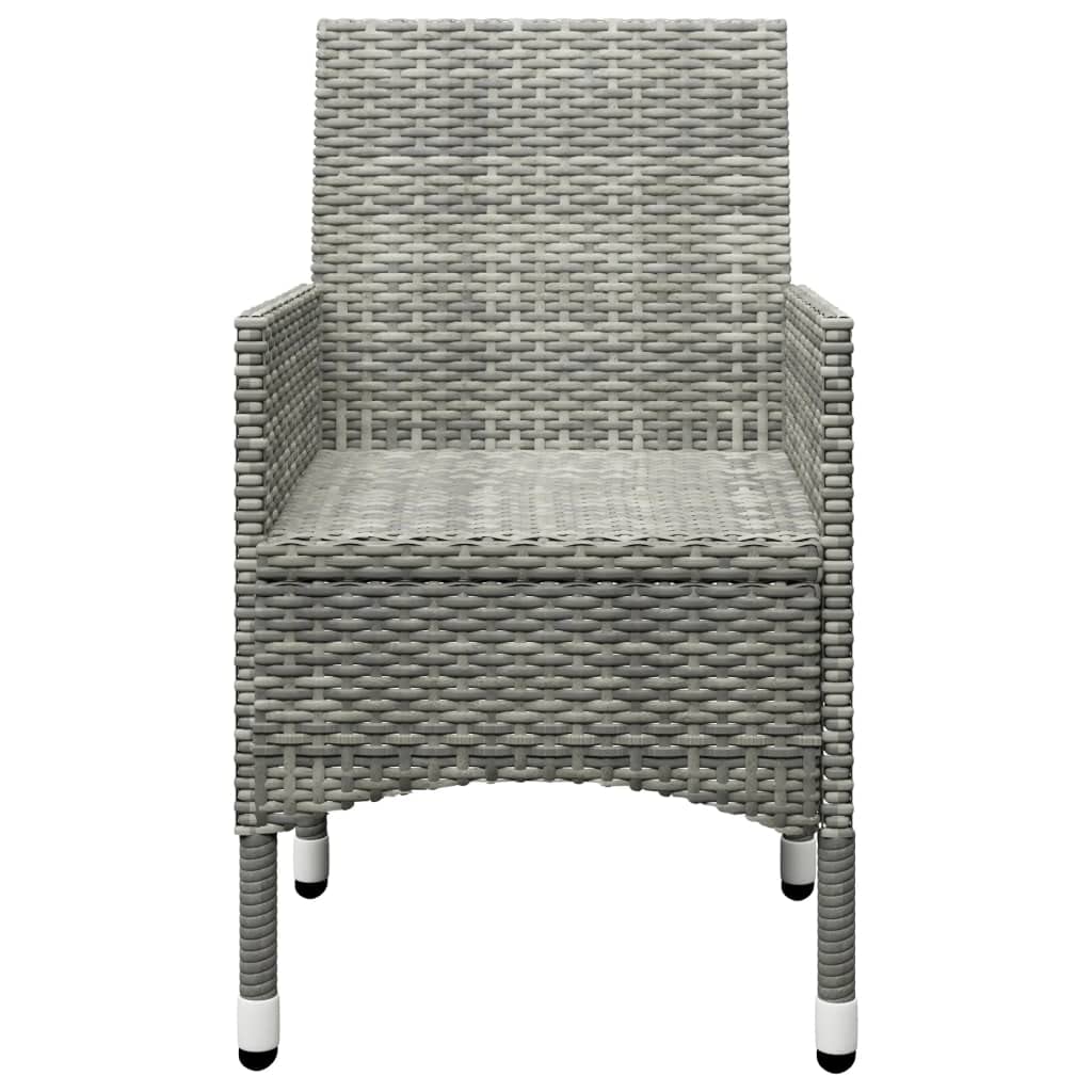 vidaXL 3-Piece Patio Bistro Set - Outdoor Bistro Table with 2 Chairs, Modern Poly Rattan & Tempered Glass Furniture for Porch, Deck, Garden or Balcony - Gray Contemporary Dining Set for Coffee, Breakfast and Relaxing Outdoors