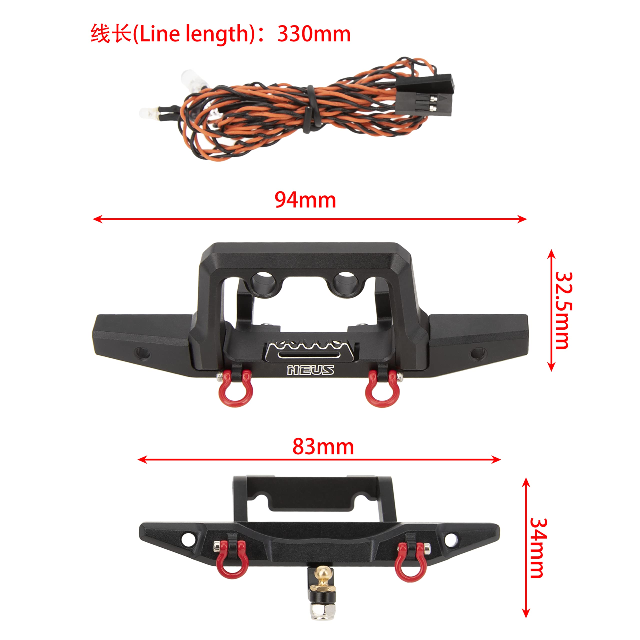 MEUS RACING TRX4M Front & Rear Bumper with LED Lights - Upgrade Parts for TRX4M Defender 1/18 Scale RC Crawler - Perfect for Off-Road Trails & Rock Crawling Adventures