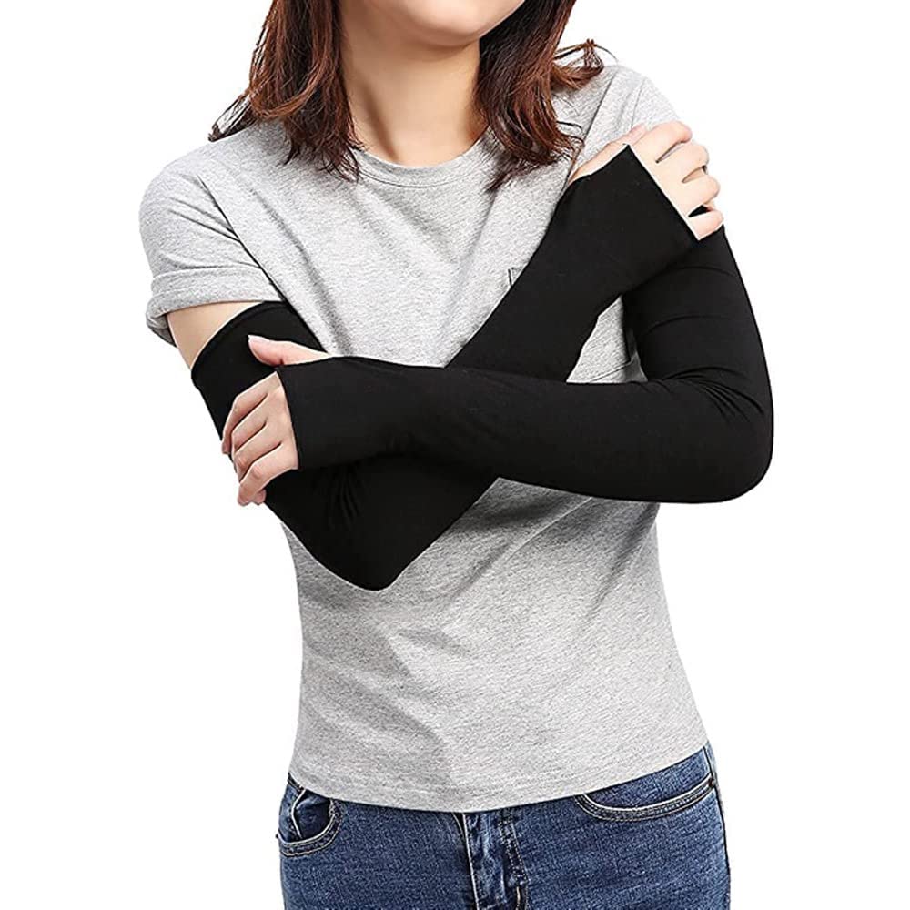 UV Protection Fingerless Full Arm Sleeves Gloves with Thumb Hole - Breathable Cotton Driving Gloves for Men & Women - Sun & Dust Protective Hand Cover (1 Pair) - Perfect for Driving, Cycling, Outdoor Sports & Daily Sun Protection