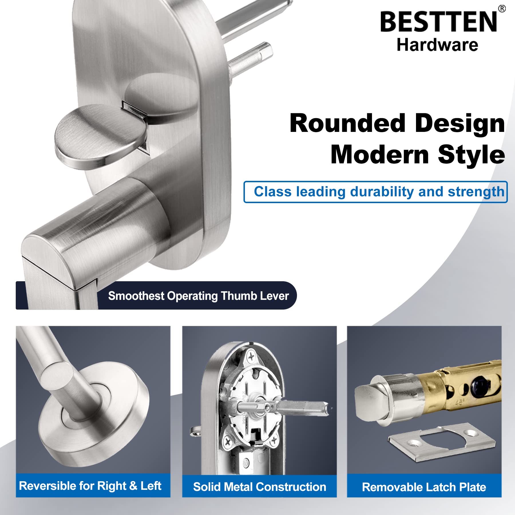 BESTTEN Heavy Duty Front Entry Door Handle Set with Single Cylinder Deadbolt Lock & Reversible Lever - Satin Nickel Finish | Secure Home & Office Door Hardware for Enhanced Safety