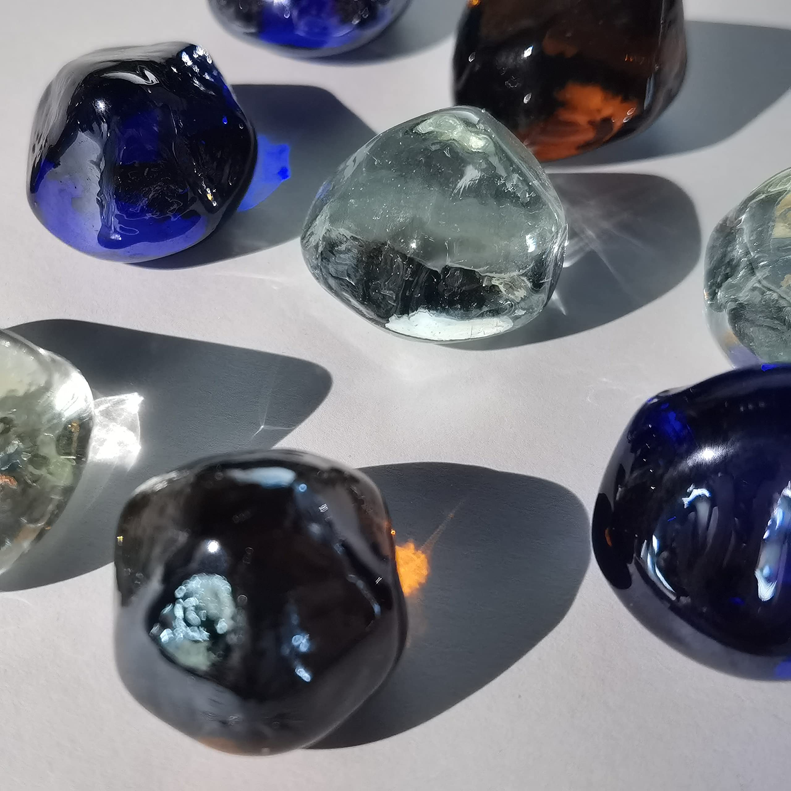 Premium 1 Inch Fire Glass Diamond Rocks for Gas & Propane Fire Pits - 10lb White/Cobalt Blue/Amber Luster Blend (Gift Ready) - Perfect for Outdoor Patio, Backyard Decor & Fireplace Enhancement