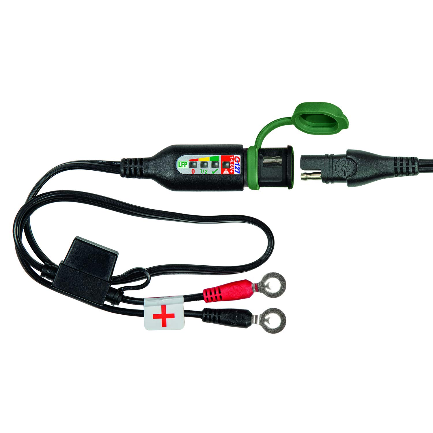 Optimate O-127JAR Permanent Power Sport Battery Lead with Integrated Battery Status & Charge Monitor for 12.8V/13.2V Lithium Batteries - Ideal for Motorcycles, ATVs, and Powersports Vehicles