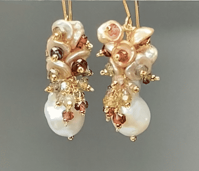 Baroque Flameball Pearl Earrings with Keishi Pearls & Sapphires – Elegant Dangle Earrings for Women, Perfect for Weddings, Parties & Special Occasions