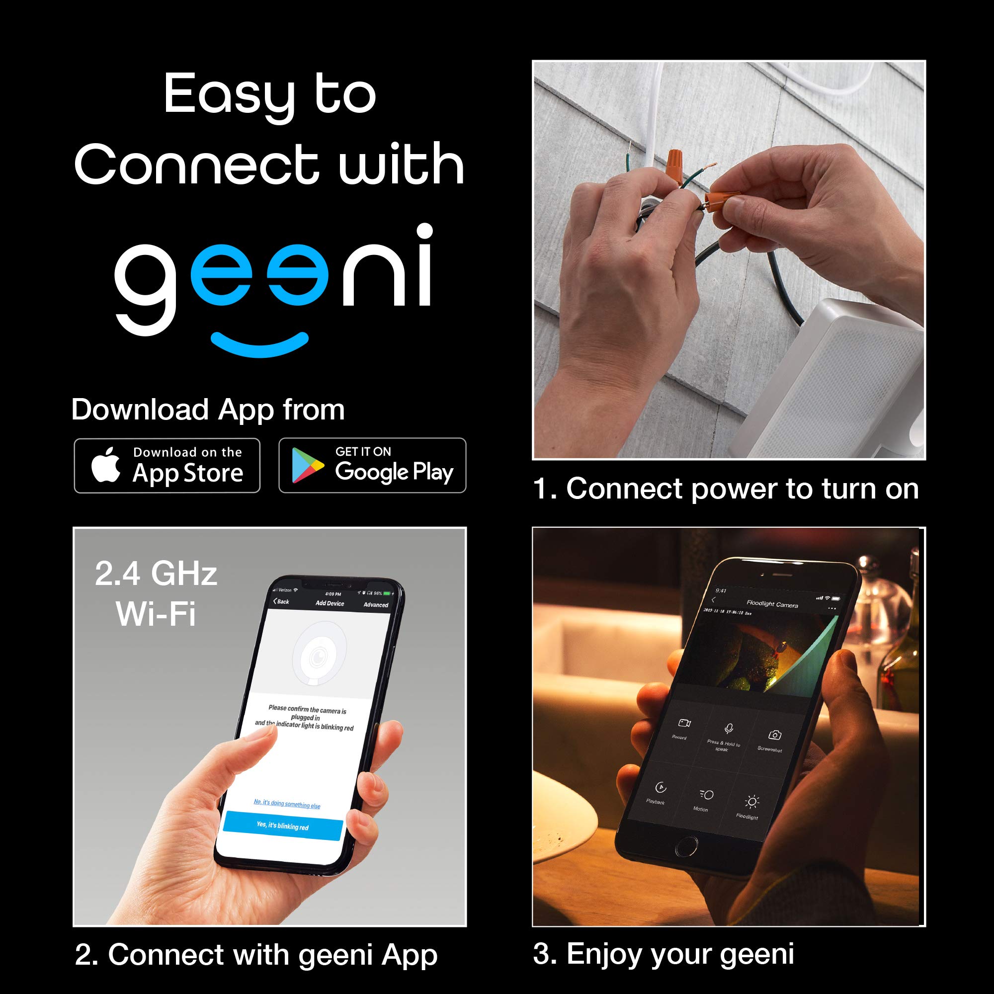 Geeni Smart Floodlight Camera - 1080P HD Security Camera with Motion Sensor, Night Vision, Two-Way Audio | Alexa & Google Assistant Compatible | Weatherproof WiFi Outdoor Camera for Home & Business Surveillance | Perfect for Driveway, Backyard & Garage Security