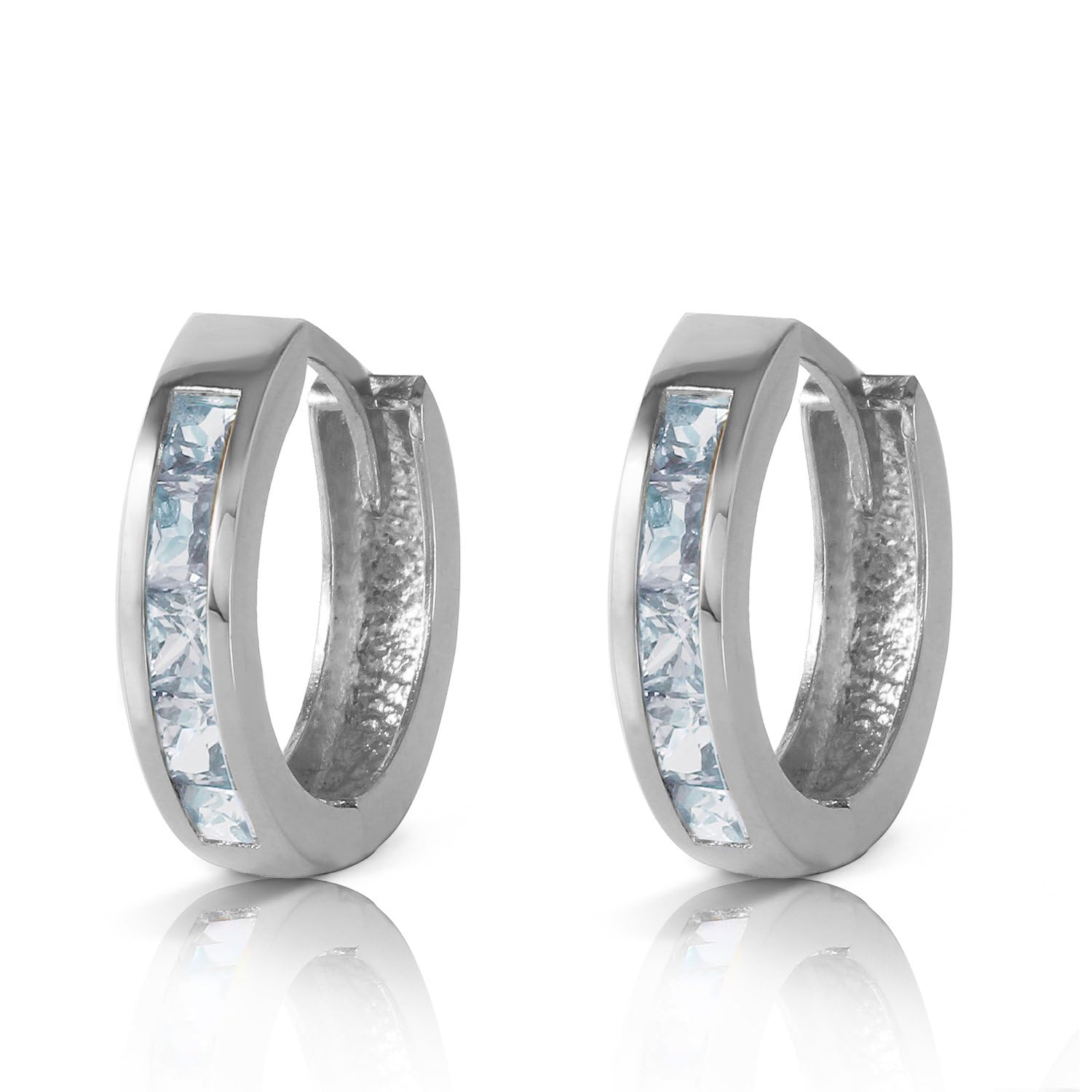 0.85 Carat 14k Solid White Gold Hoop Huggie Earrings with Natural Aquamarine Gemstones - Perfect for Everyday Wear, Gift Giving & Special Occasions