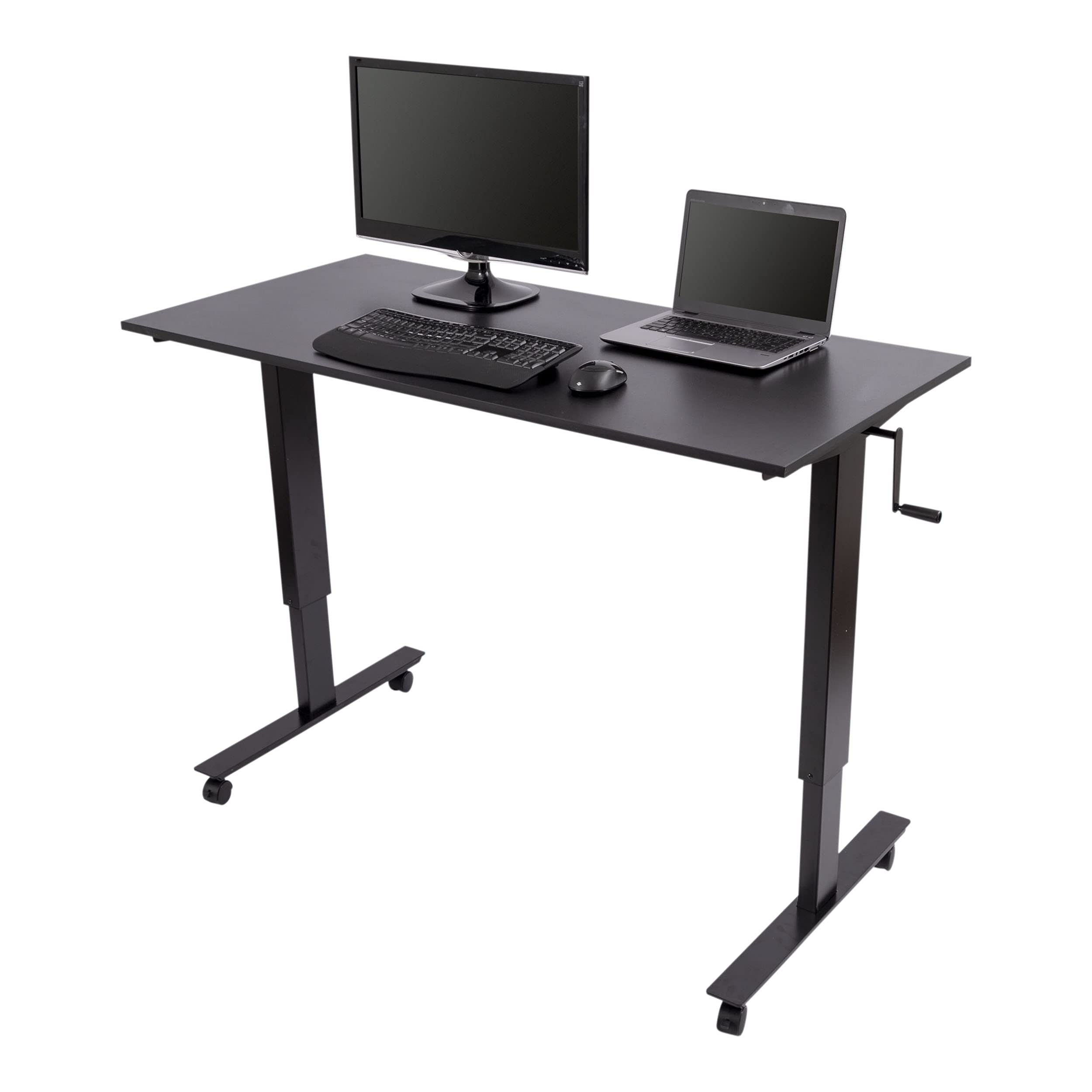 Adjustable Height Rolling Standing Desk with Crank - Black Frame & Matte Black Top, 56
