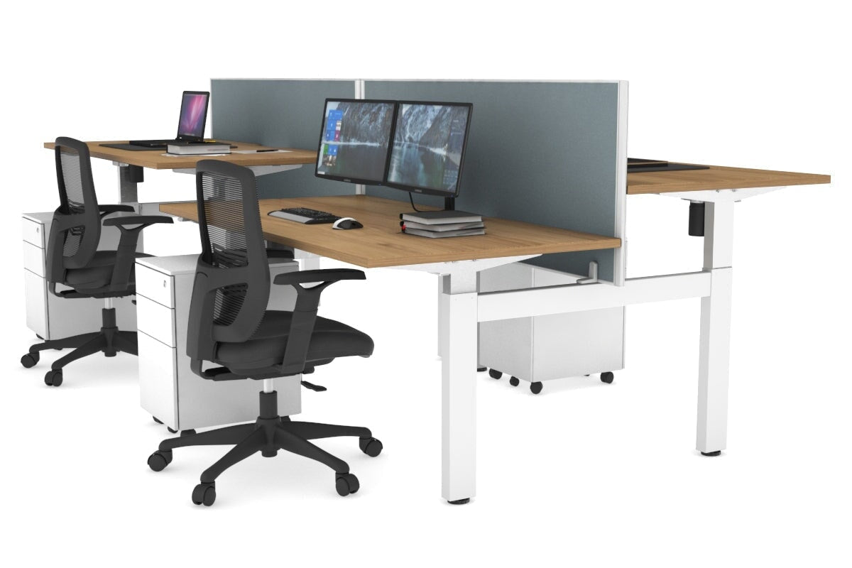 Adjustable 4-Person H Bench Workstation - White Frame (1400L x 800W) | Ergonomic Office Desk for Team Collaboration & Workspace Efficiency
