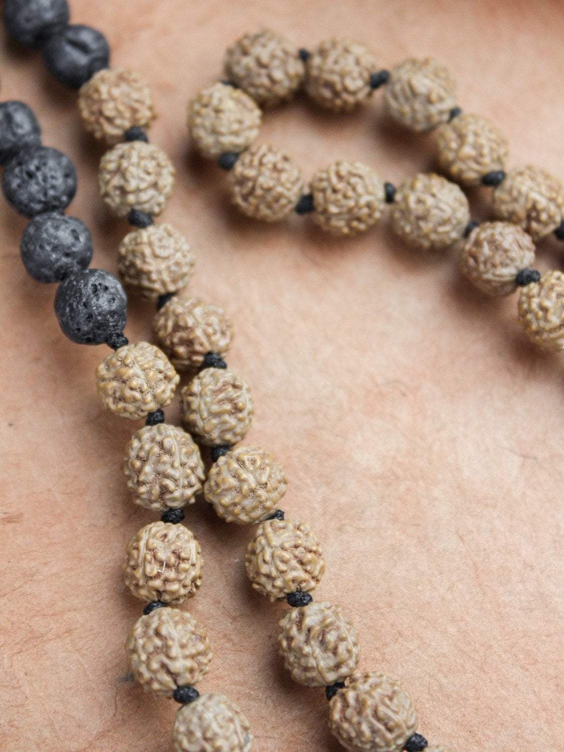 Authentic Hand-Knotted Rudraksha and Lava Stone Mala Beads - Spiritual Meditation Prayer Necklace for Yoga, Mindfulness & Positive Energy