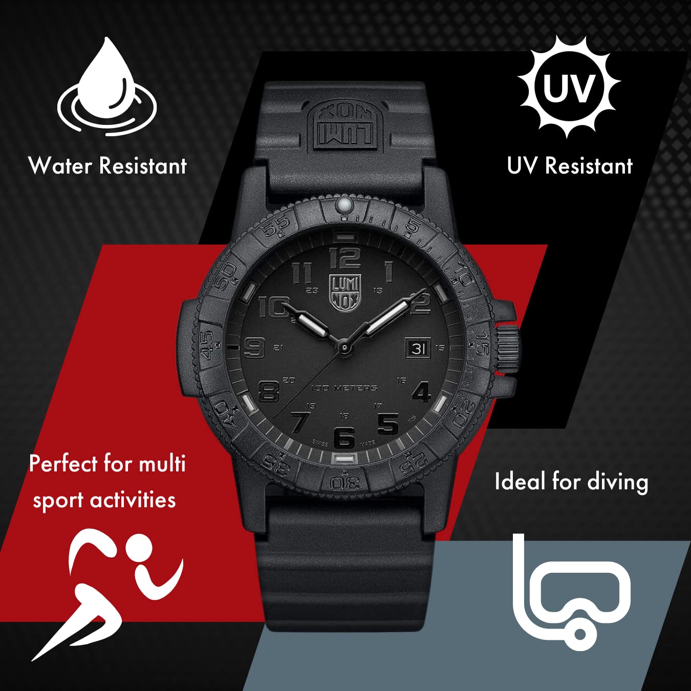 Luminox 22mm Black PU Watch Band with Steel Buckle - Replacement Strap for 0320 0321 0325 - Durable Men's Watch Accessory for Outdoor & Daily Wear