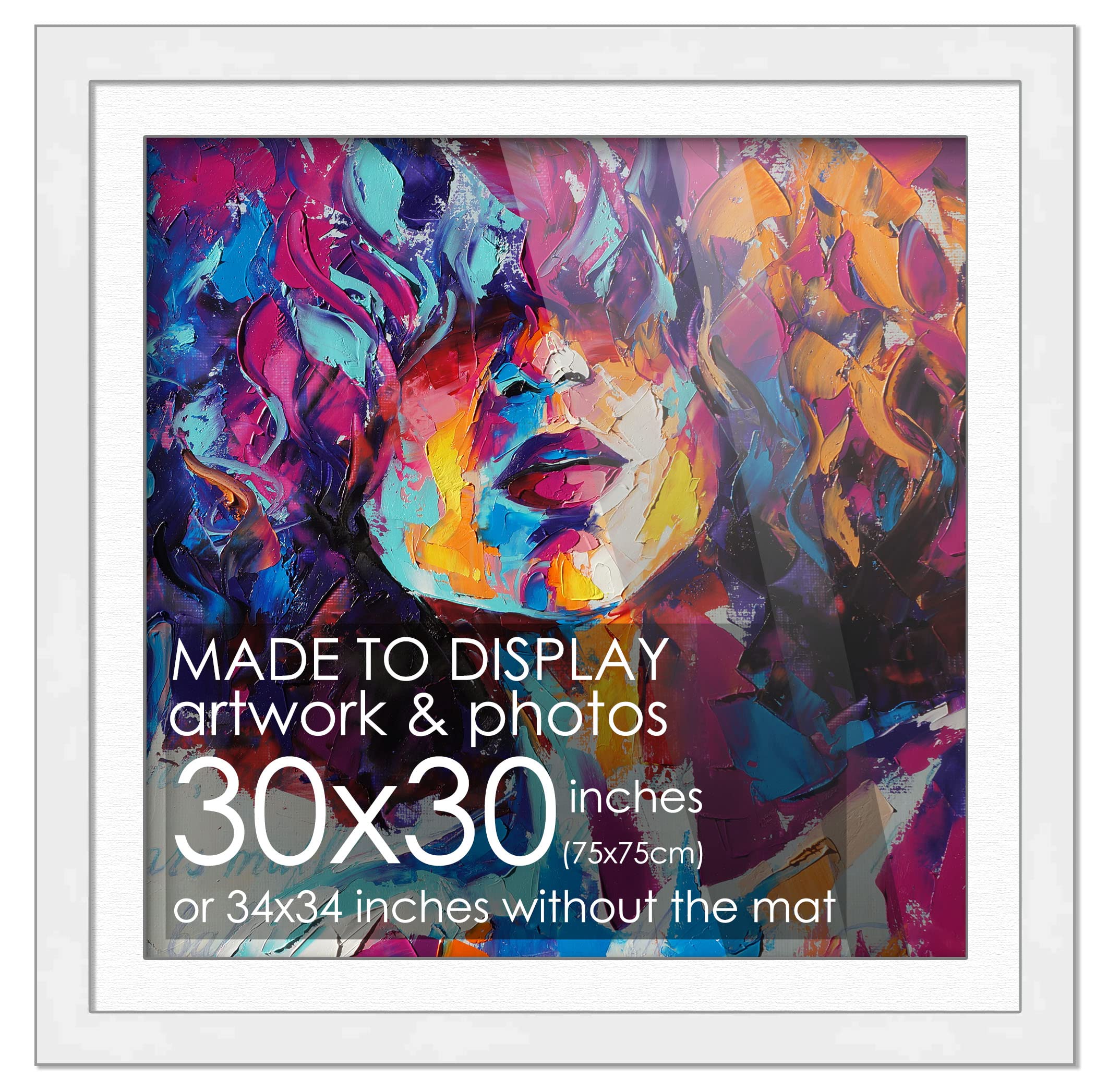 30x30 White Wood Picture Frame with UV Acrylic Shatter Guard & Foam Backing - Square Wall Photo Display for Modern Home Decor - Perfect for Living Room, Bedroom, Office & Gallery Wall Art