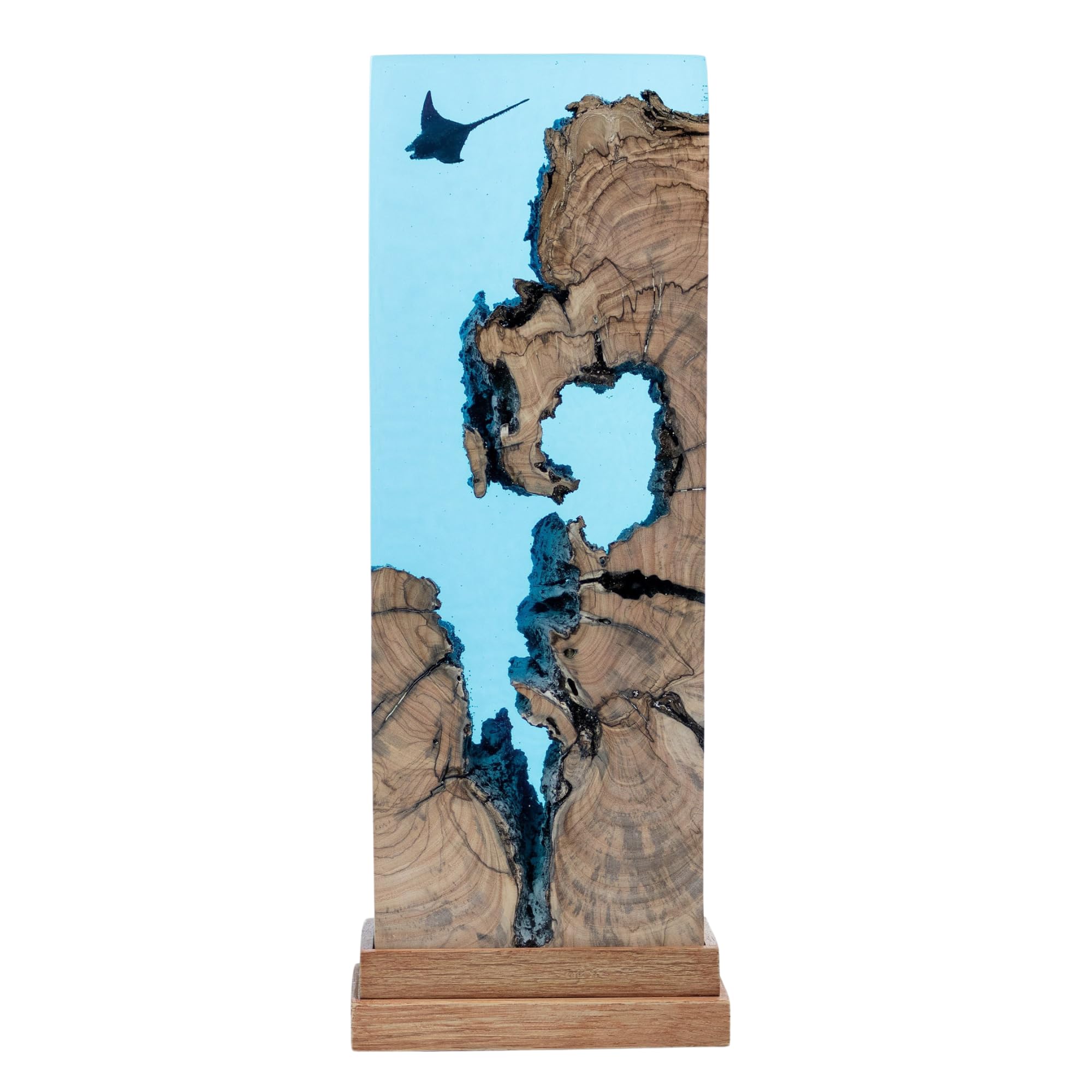 **Manta Ray Mystique Lamp - Ocean Themed Night Light, Resin Wood Table Lamp for Free Diving & Scuba Enthusiasts, Unique Home Decor Gift (12x6 Inch) - Perfect for Bedrooms, Living Rooms & Meditation Spaces**