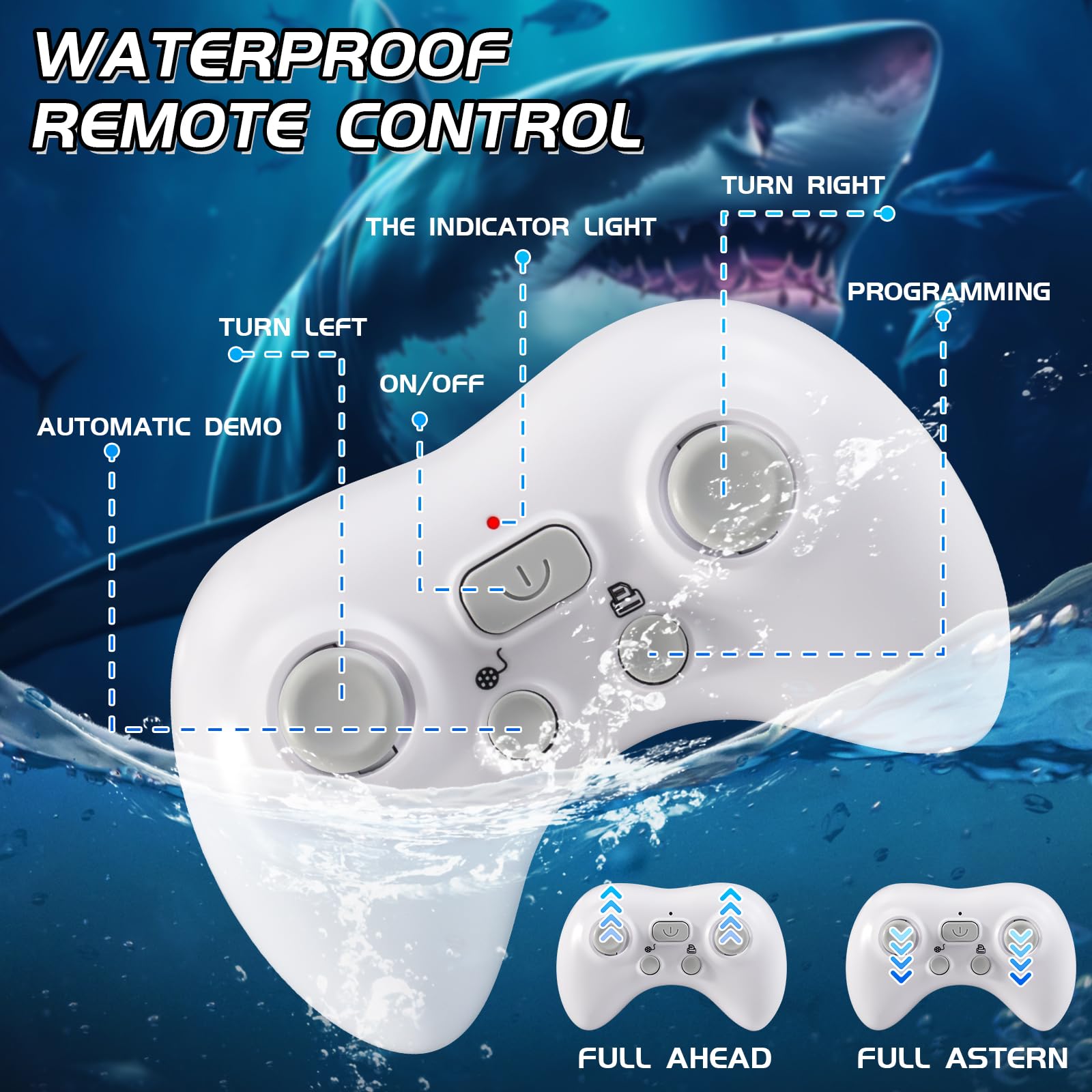 2.4GHz Rechargeable Remote Control Shark Toy for Kids - Realistic Swimming Pool & Outdoor Water Toy with LED Lights - Perfect Gift for Boys & Girls Ages 6+ - Fun Summer Pool Party & Beach Playtime