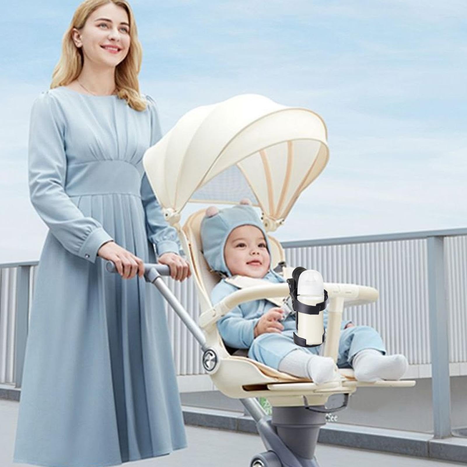 Stroller Water Bottle Holder - Universal Handlebar Drink Cup Holder for Baby Prams, Wheelchairs & Golf Carts | Leak-Proof Outdoor Accessories for Hiking, Shopping & Travel