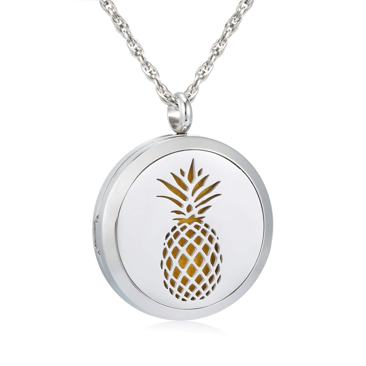 12-Color Pineapple Aromatherapy Necklace Set - Stainless Steel Essential Oil Diffuser Pendant with Felt Pads for Boys & Girls | Perfect for Stress Relief, Yoga, Meditation & Daily Wear