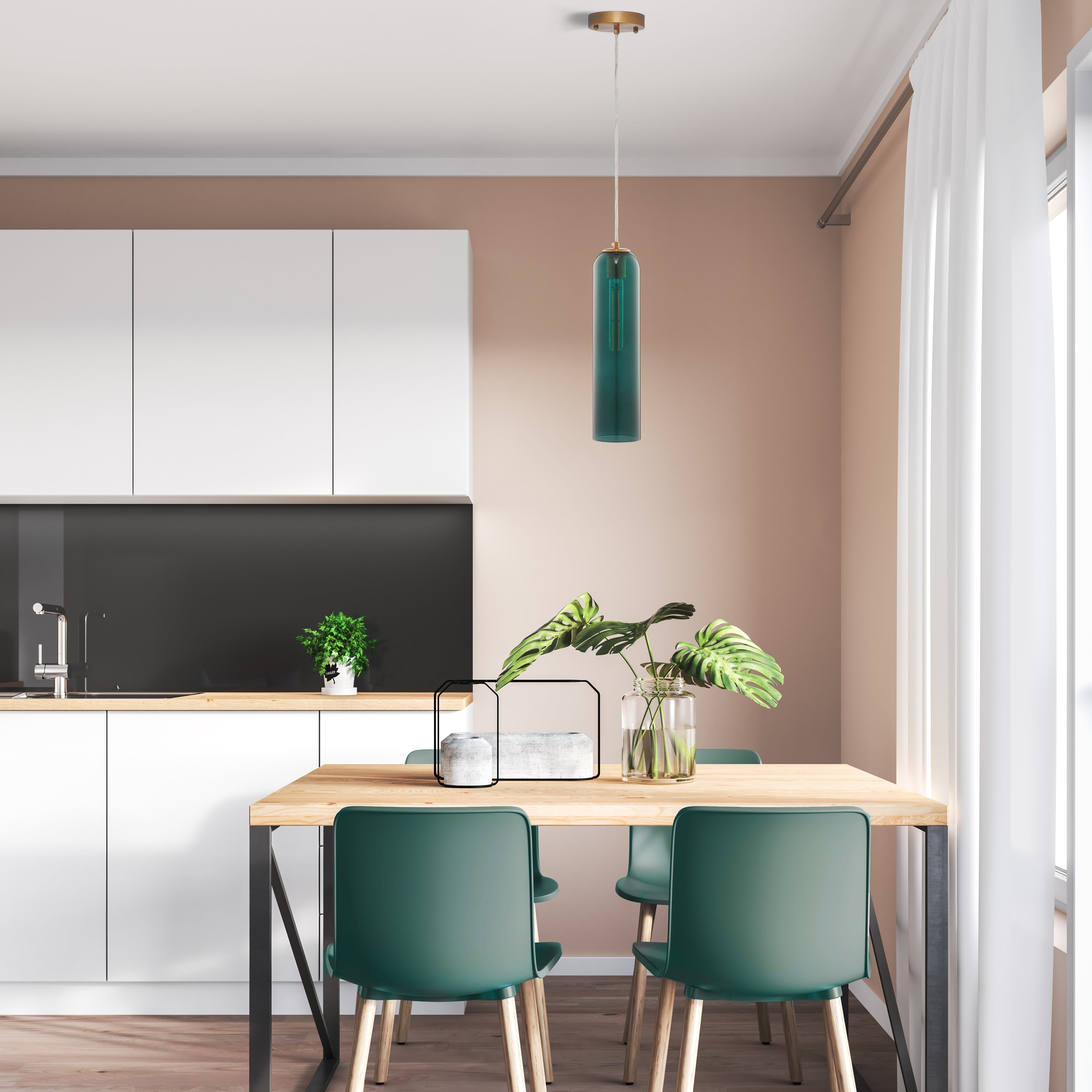 CARRO HOME Hydra Cylinder Glass Pendant Light - Modern Minimalist Ceiling Fixture for Dining Room, Kitchen Island & Living Room Decor