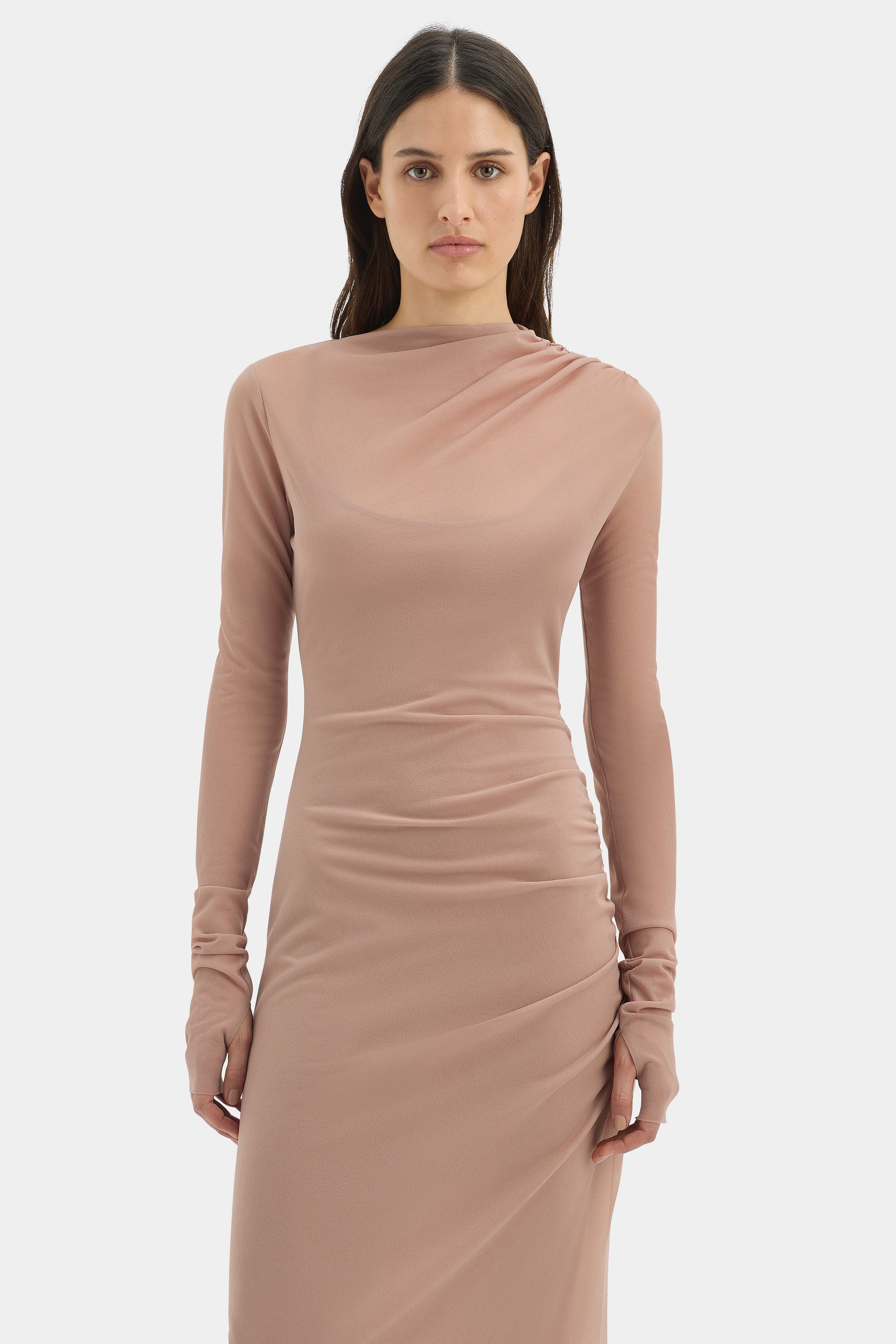 Elegant Ruby Red Draped Gown for Women - Formal Evening Dress for Prom, Wedding & Special Occasions