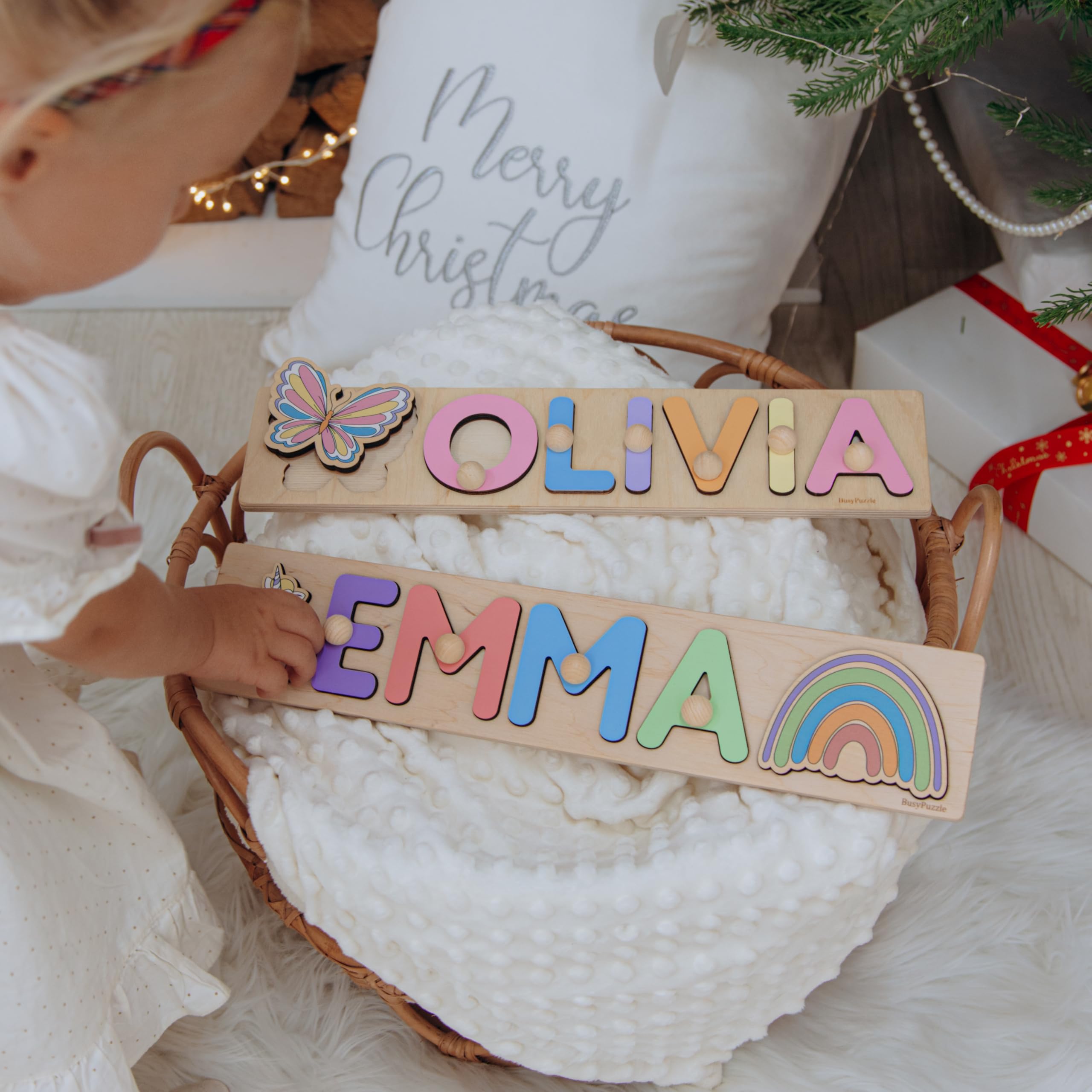 Personalized Wooden Name Puzzle - Montessori Learning Toy for Babies & Toddlers, Custom Baby Girl Gift, Boho Nursery Decor, 1st Birthday Present, Toddler Room Decoration - Perfect for Early Education & Playroom Decor