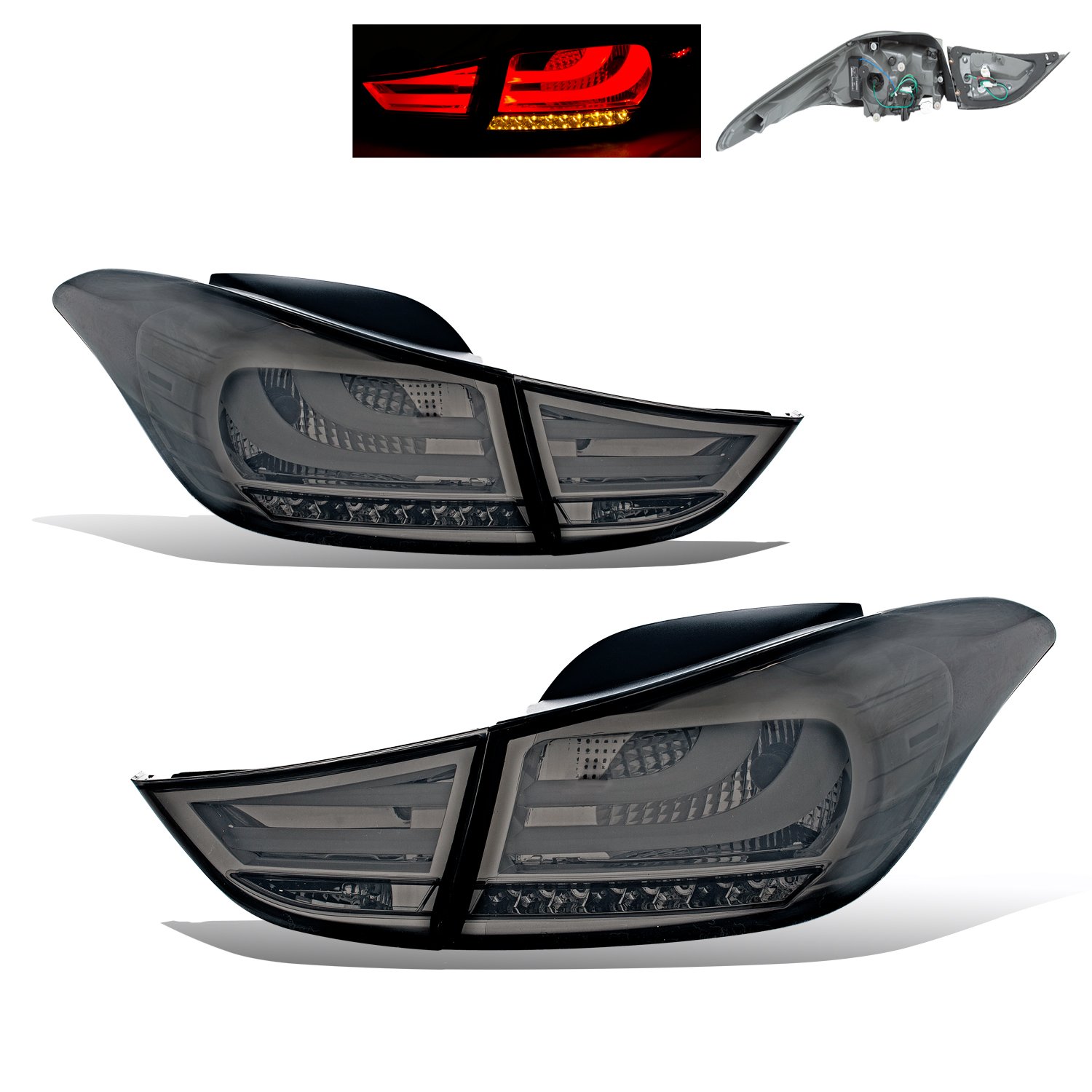 Smoke LED Tail Lights Assembly Set for Hyundai Elantra 2017-2023 (4 Pcs) - Left & Right Side Replacement - Bright & Durable Brake Lights - Perfect for Night Driving & Enhanced Safety
