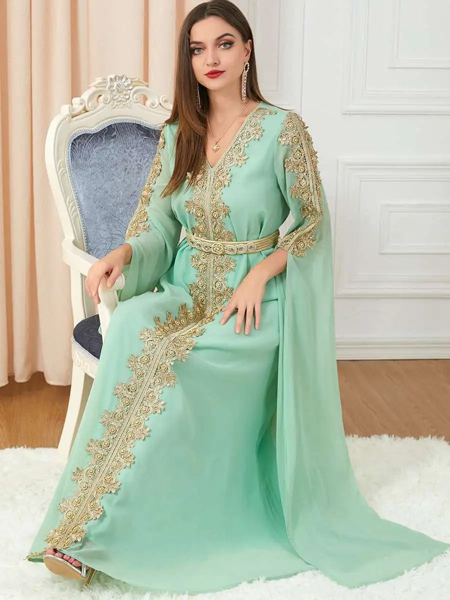 Elegant Arab Women's Chiffon Caftan Dress for Evening Party, Wedding & Special Occasions - Breathable & Comfortable Middle Eastern Kaftan for Eid Celebrations