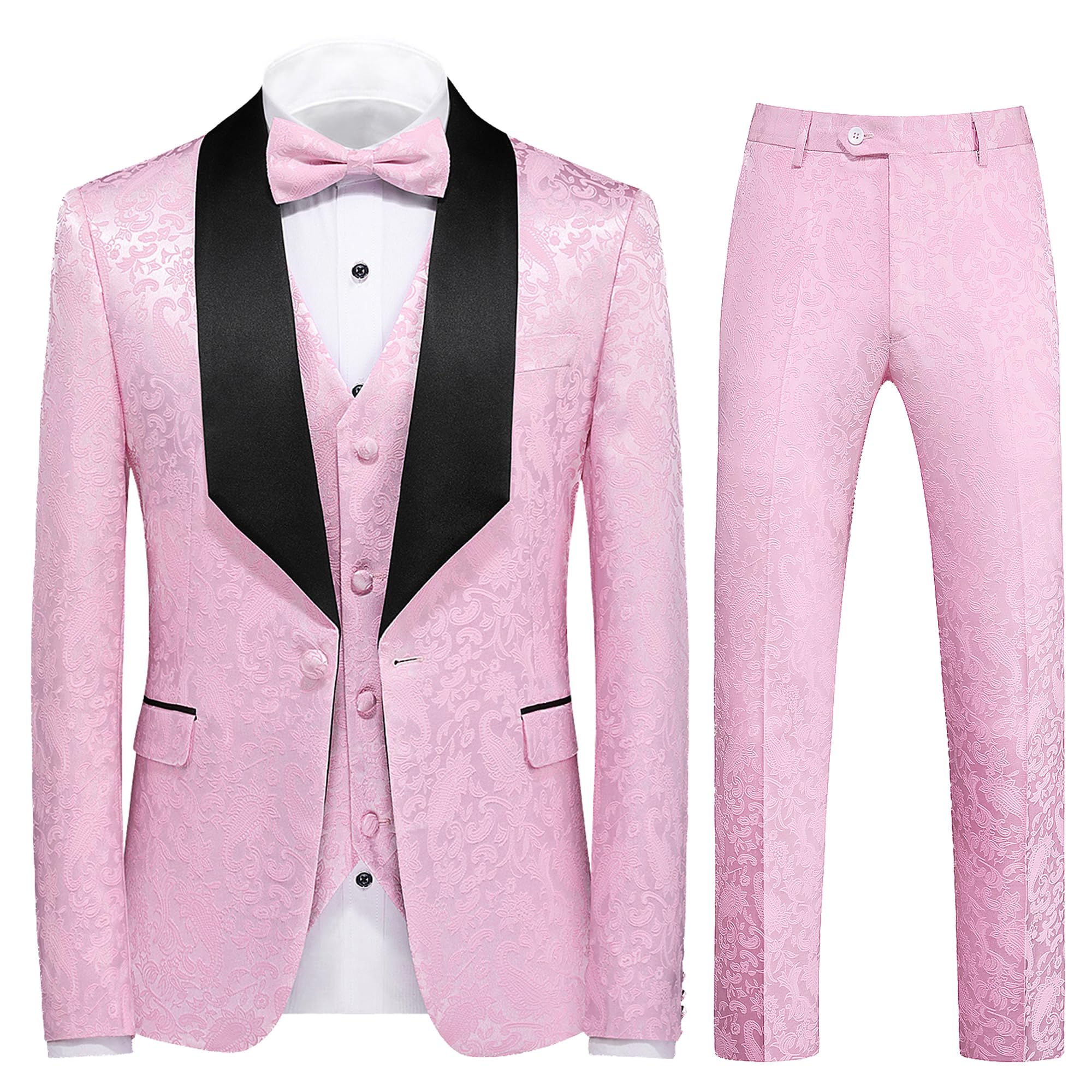 UNINUKOO Men's Slim Fit 3-Piece Jacquard Suit | 1-Button Shawl Collar Formal Tuxedo | Wedding, Prom, Business & Special Occasion Attire for Groom & Gentlemen