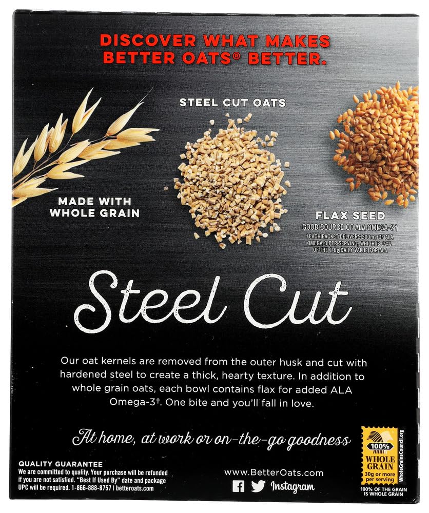 Better Oats Oat Revolution Steel Cut Maple & Brown Sugar Instant Oatmeal - 15.1oz (Pack of 6) - Healthy Breakfast Cereal for Busy Mornings, Office Snacks & Quick Energy Boost