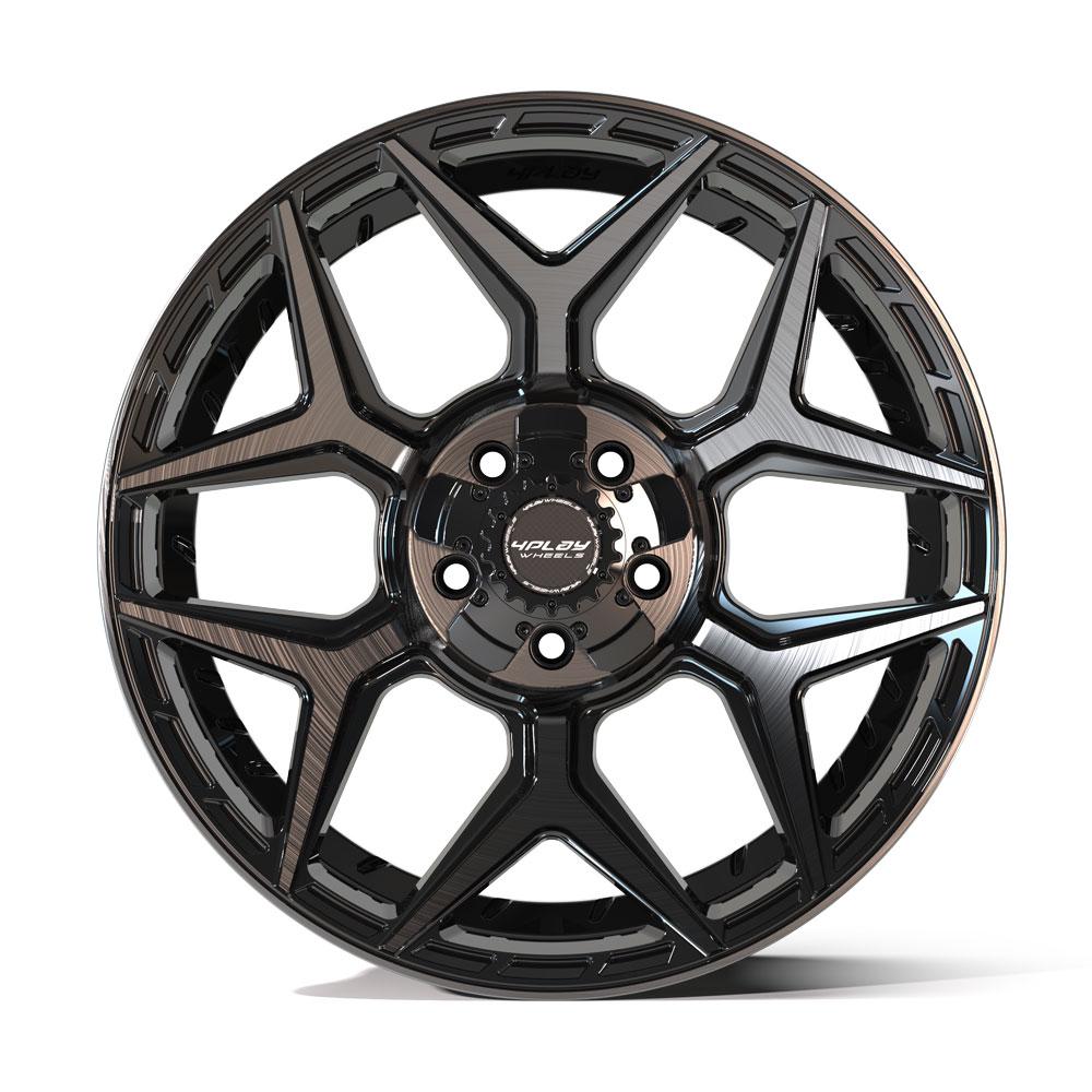 4Play Gen3 4P06 Gloss Black Wheels 20x9.0 with Brushed Face & Tinted Clear Finish - 5x127/5x139.7mm Bolt Pattern, 87.1mm Center Bore - Perfect for Off-Road Trucks and SUVs