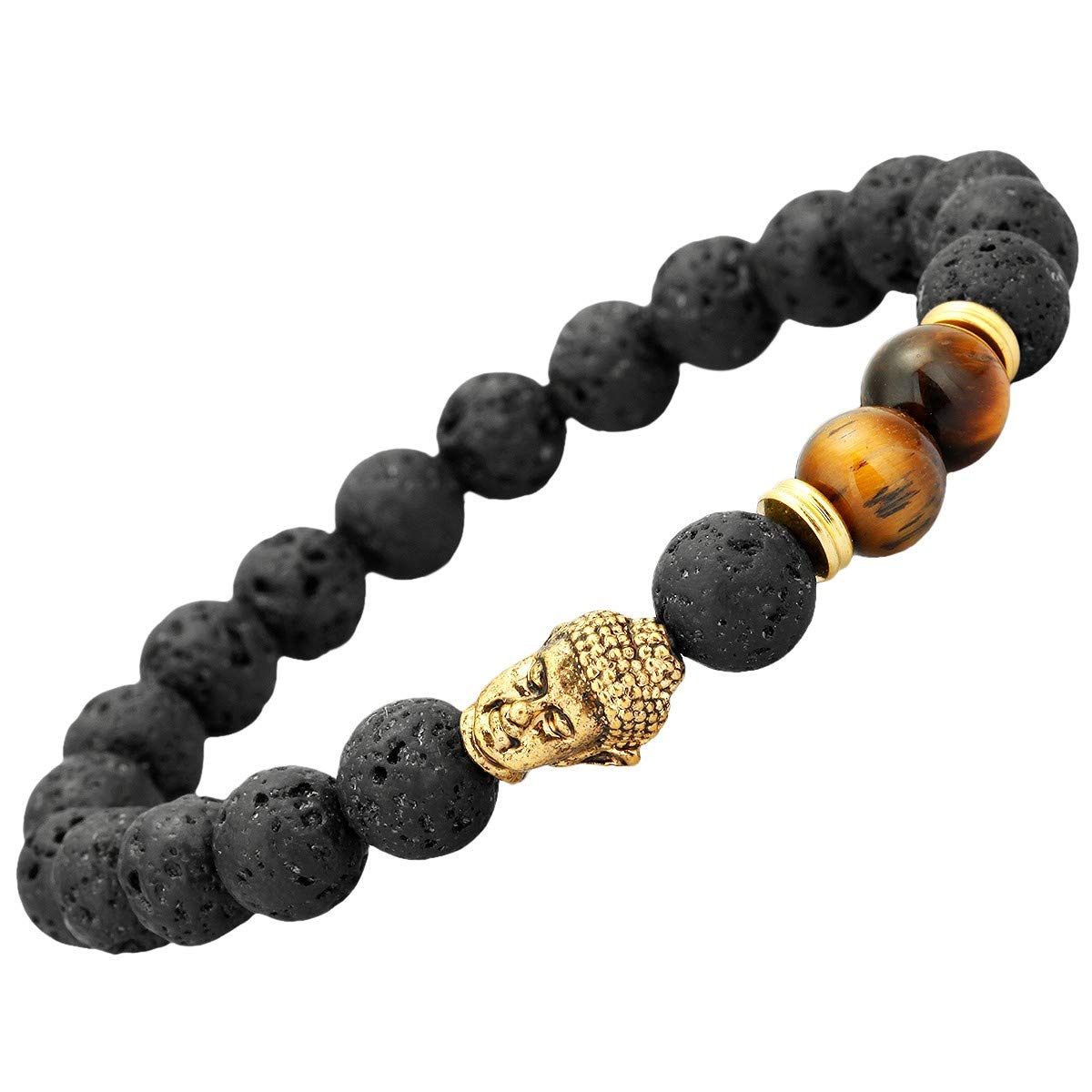 8mm Natural Lava Rock Beads Bracelet for Men & Women - 7 Chakra Yoga Meditation Essential Oil Diffuser Jewelry - Perfect for Aromatherapy, Spiritual Healing and Fashion Accessories