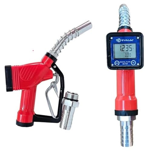 Rymac® Digital Fuel Gun with Flow Meter & Totalizer - Measures Diesel, Oil, Kerosene, Gasoline & Other Liquids | Perfect for Gas Stations, Fleet Management & Industrial Fuel Transfer