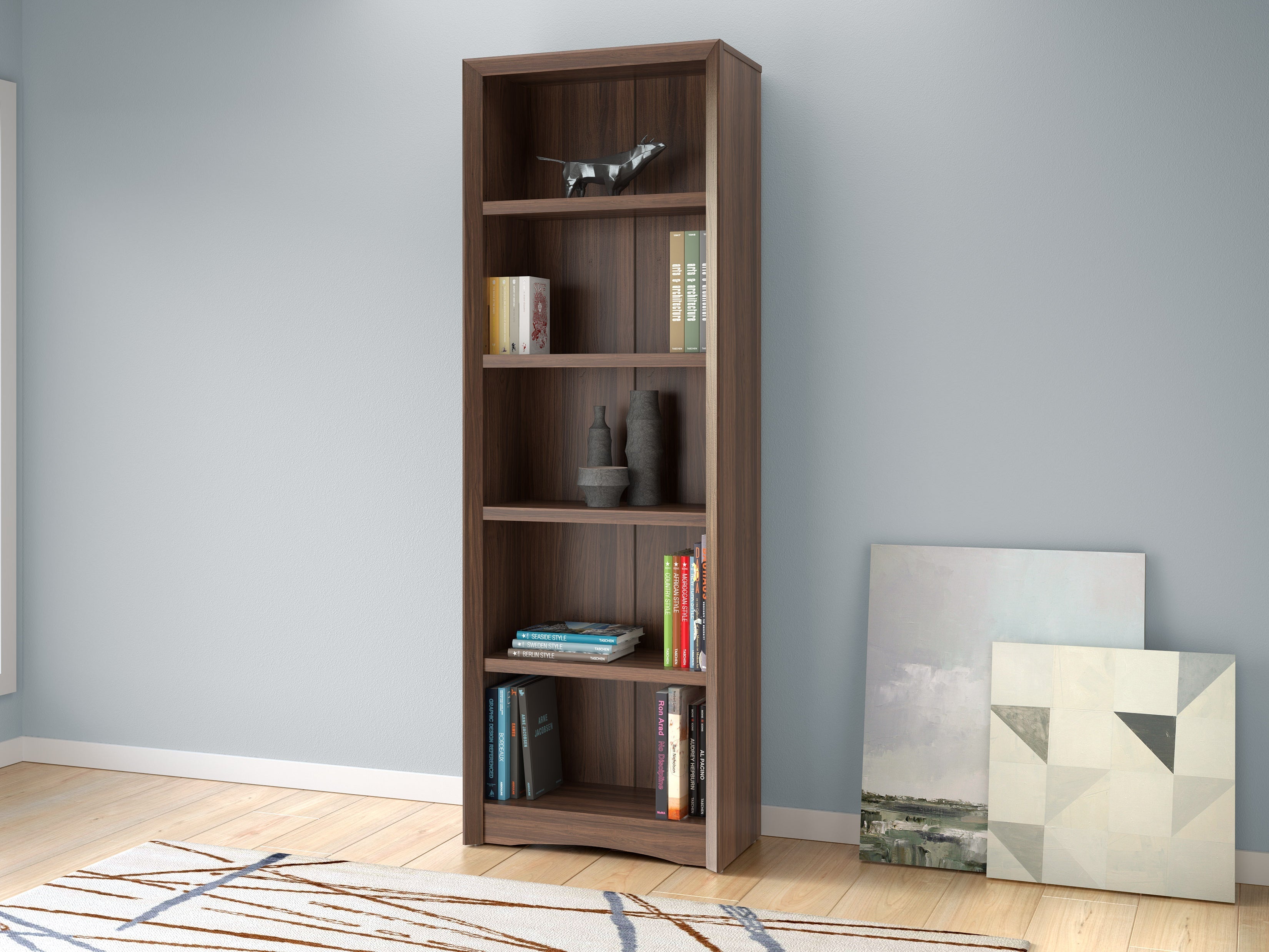 5-Tier Brown Wooden Bookcase - Sturdy Storage Shelf for Books, Toys & Home Decor - Perfect for Living Room, Bedroom or Office Organization