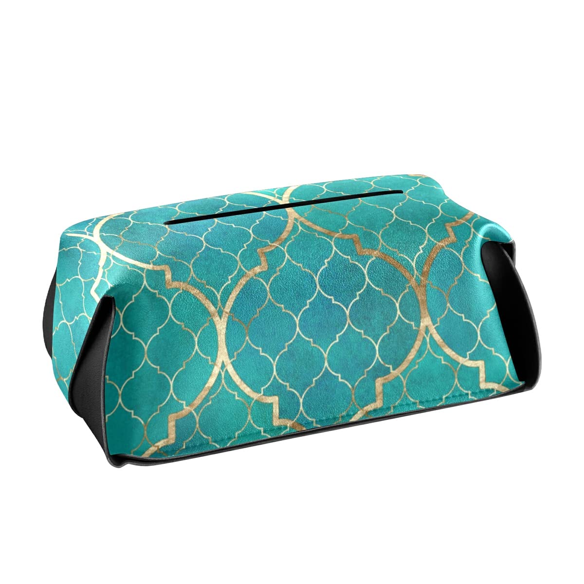 Vintage Teal Geometric Leather Tissue Box Cover - Decorative Rectangular Tissue Holder for Bedroom, Hotel, Restaurant & Car | Stylish Home & Office Decor
