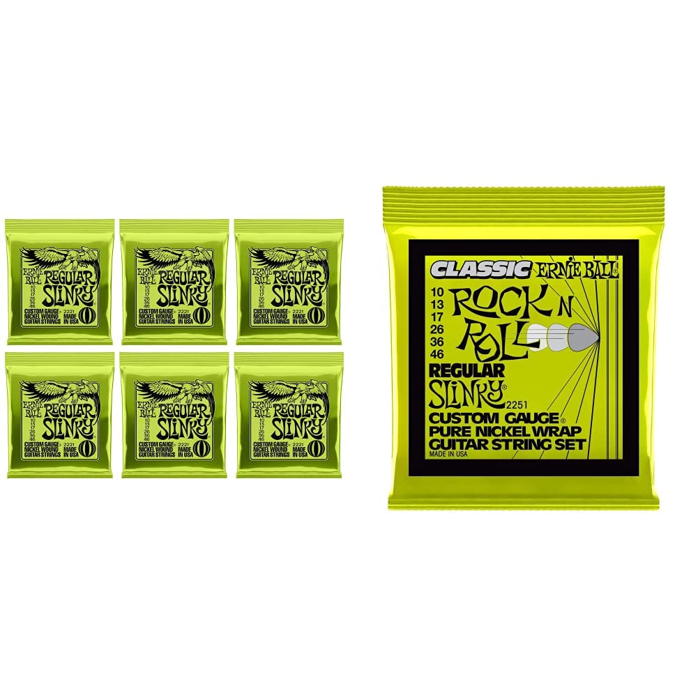 Ernie Ball Regular Slinky Electric Guitar Strings 6-Pack - Pure Nickel Wound 10-46 Gauge for Rock, Blues & Jazz | Durable Tone & Smooth Playability for Stage & Studio Performances