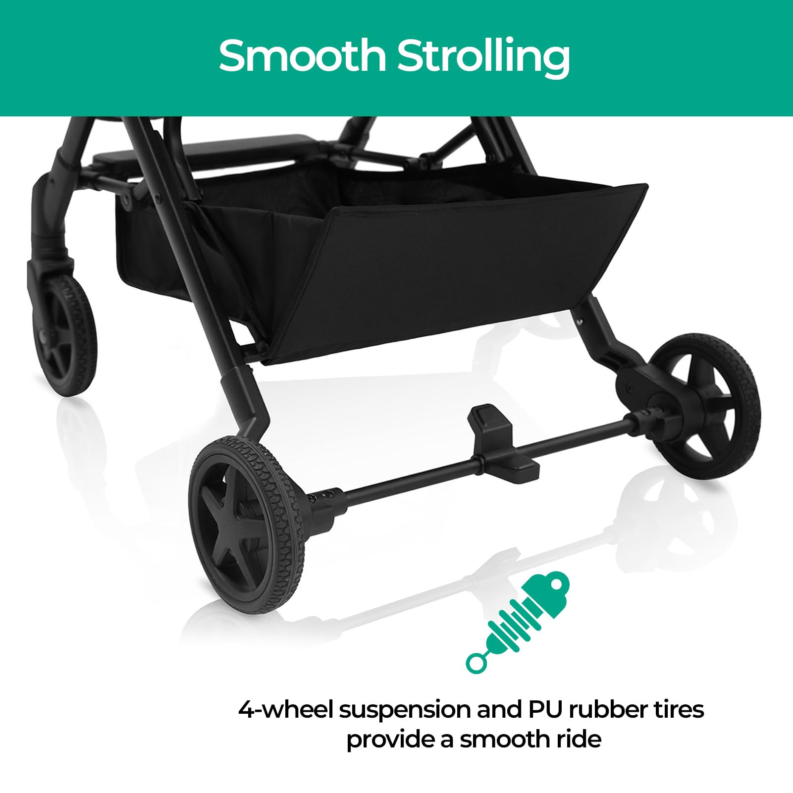 Mompush Lithe Lightweight Compact Travel Stroller - One-Hand Fold, Airplane Friendly with Reclining Seat, Large Canopy, Rain Cover, Carry Bag & Cup Holder - Perfect for Air Travel, Shopping, and Daily Walks