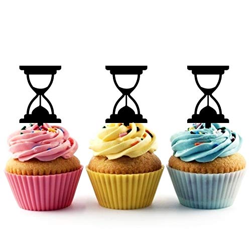 TA1003 Sand Clock Timer Silhouette - 10pcs Acrylic Cupcake Toppers for Wedding, Birthday Party Decorations | Perfect for Cake Decor, Dessert Table Centerpieces & Event Styling