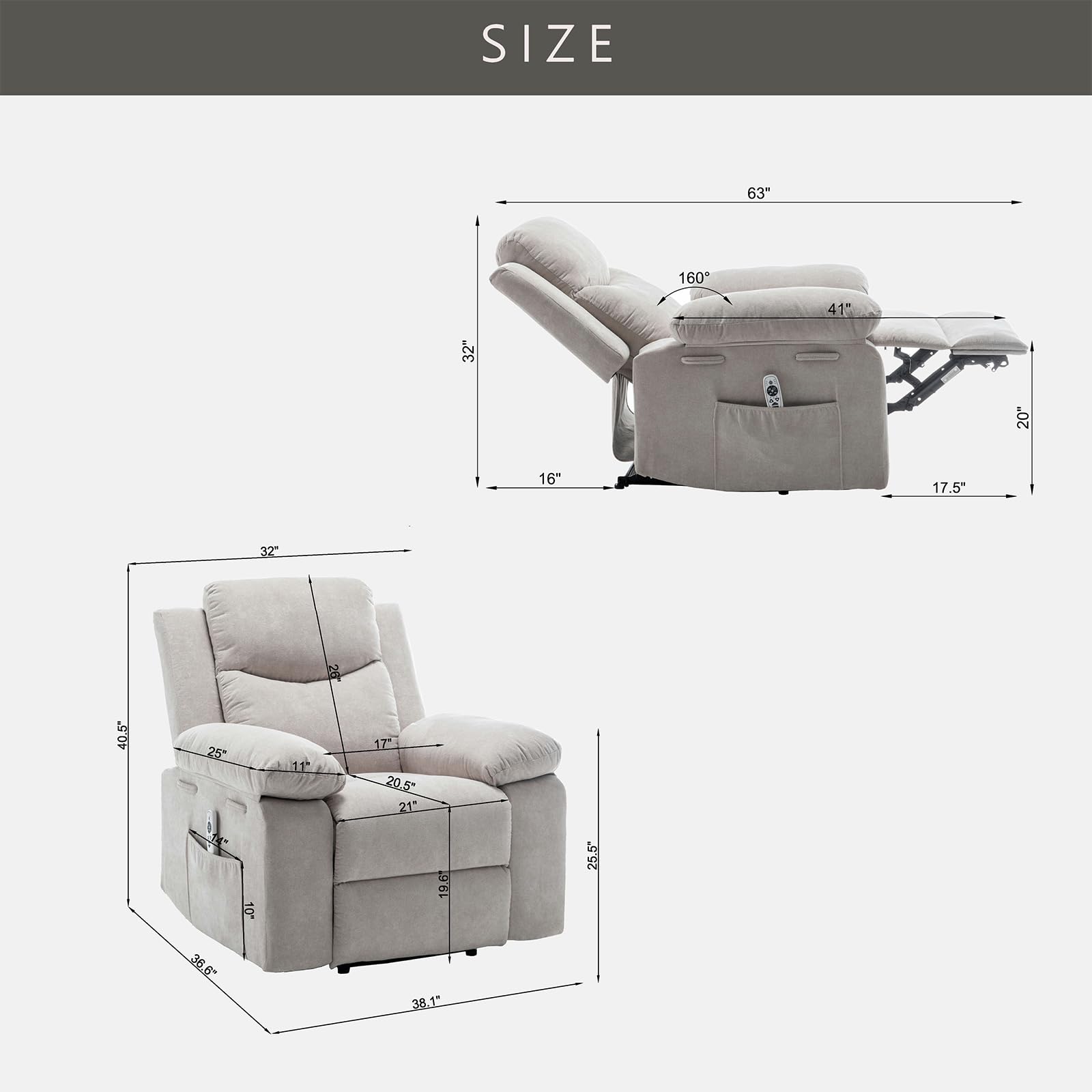 Adjustable Power Recliner Chair with Massage & Heating - Electric Lift Reclining Sofa for Living Room, Bedroom - Ergonomic Comfort for Relaxation, Watching TV & Napping (Beige)