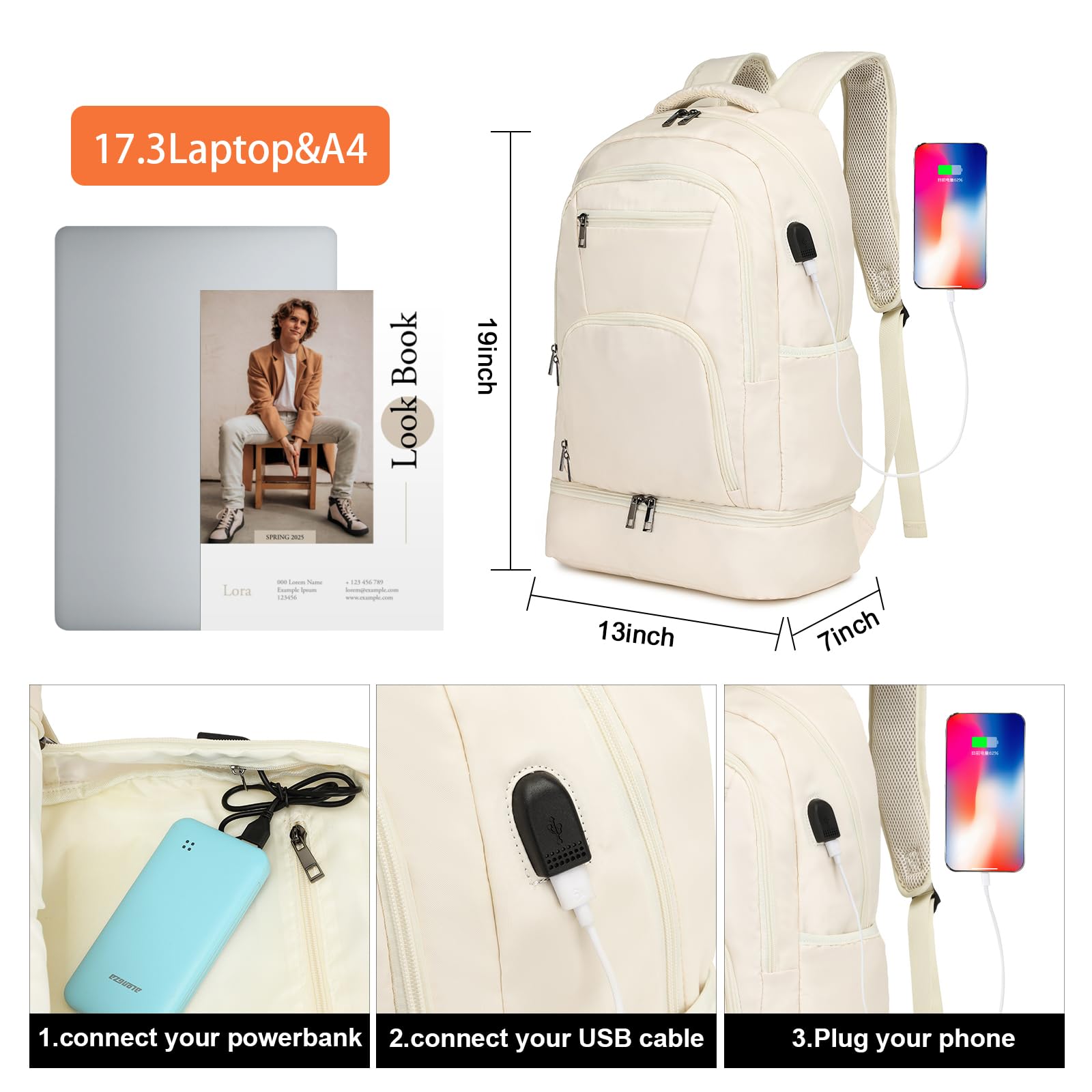 seyfocnia Gym & Travel Backpack for Men & Women - Lightweight Sports Backpack with Shoe Compartment, USB Charging Port & Water Resistant Design - Perfect for Workouts, Travel & Outdoor Activities