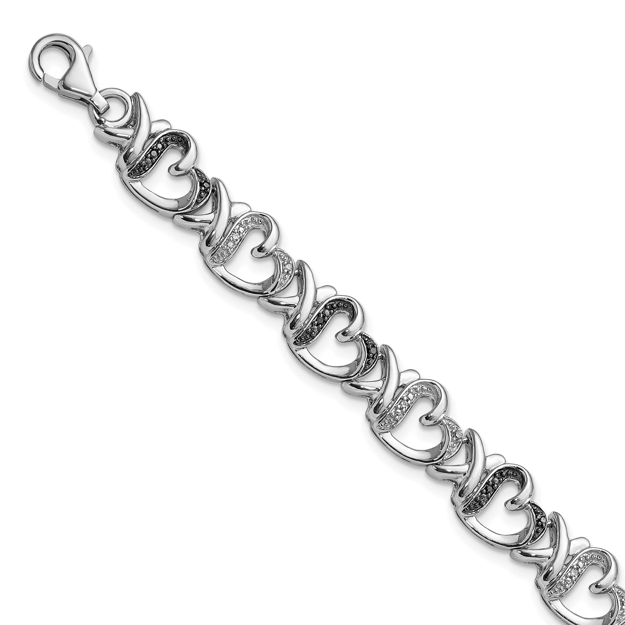 IceCarats 925 Sterling Silver Black & White Diamond Heart Love Tennis Bracelet - 7.5 Inch Adjustable Chain Charm Bracelet for Women, Perfect Gift for Anniversary, Valentine's Day & Special Occasions