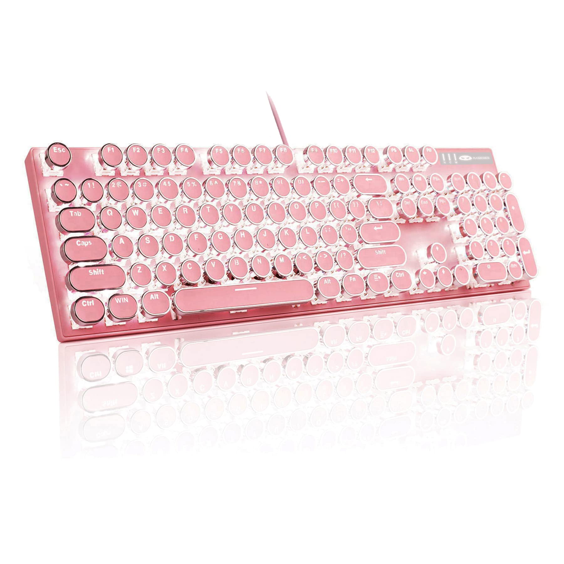 MageGee Retro Mechanical Gaming Keyboard with Blue Switches - White LED Backlit, USB Wired Typewriter Style Keyboard for PC, Mac, Windows Laptop - Perfect for Gaming, Office Work & Typing Enthusiasts