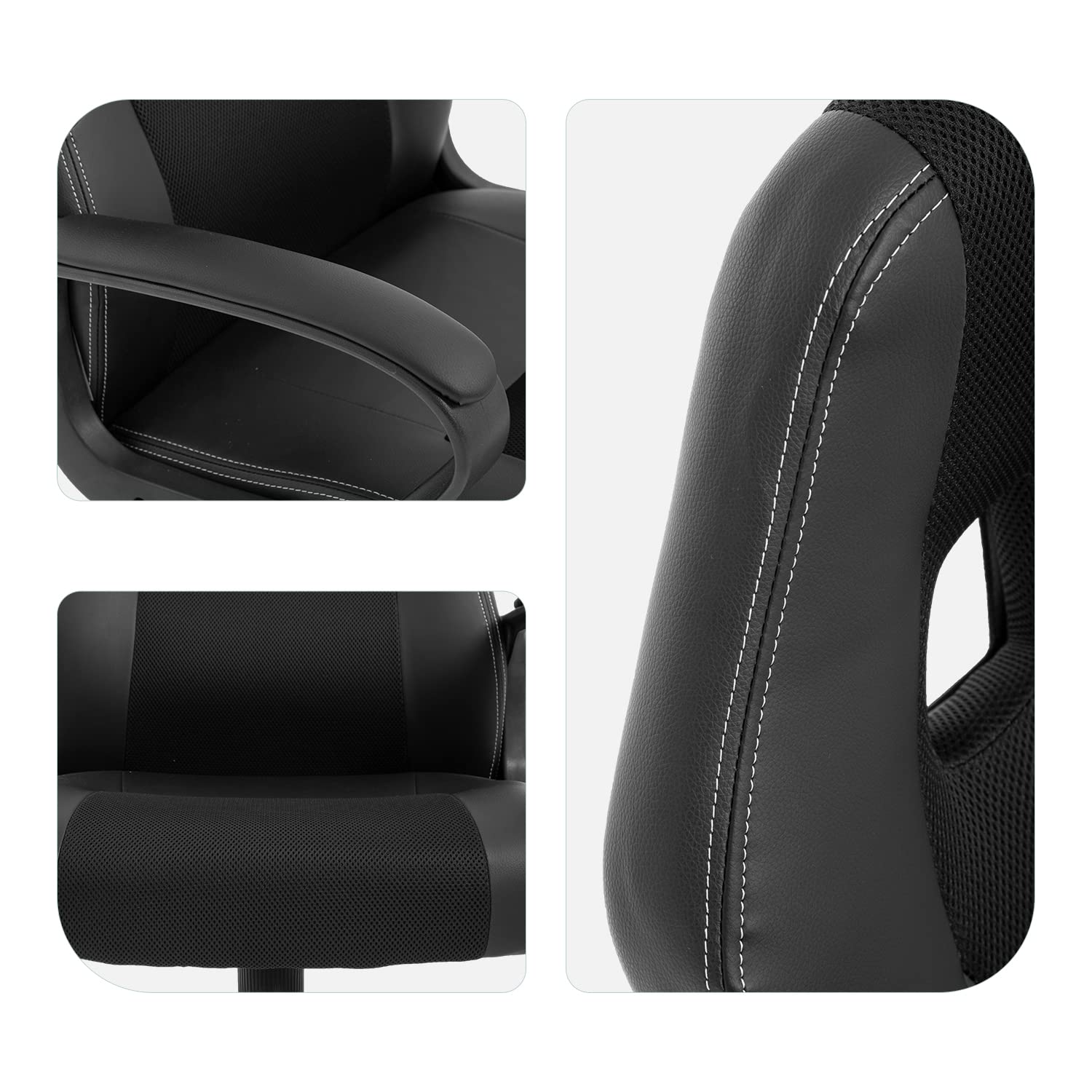 Ergonomic Gaming Chair - PU Leather Office Computer Chair with Adjustable Lumbar Support, Headrest & Massage Function - Swivel Rolling Task Chair for Home Office & Gaming Setup - Black